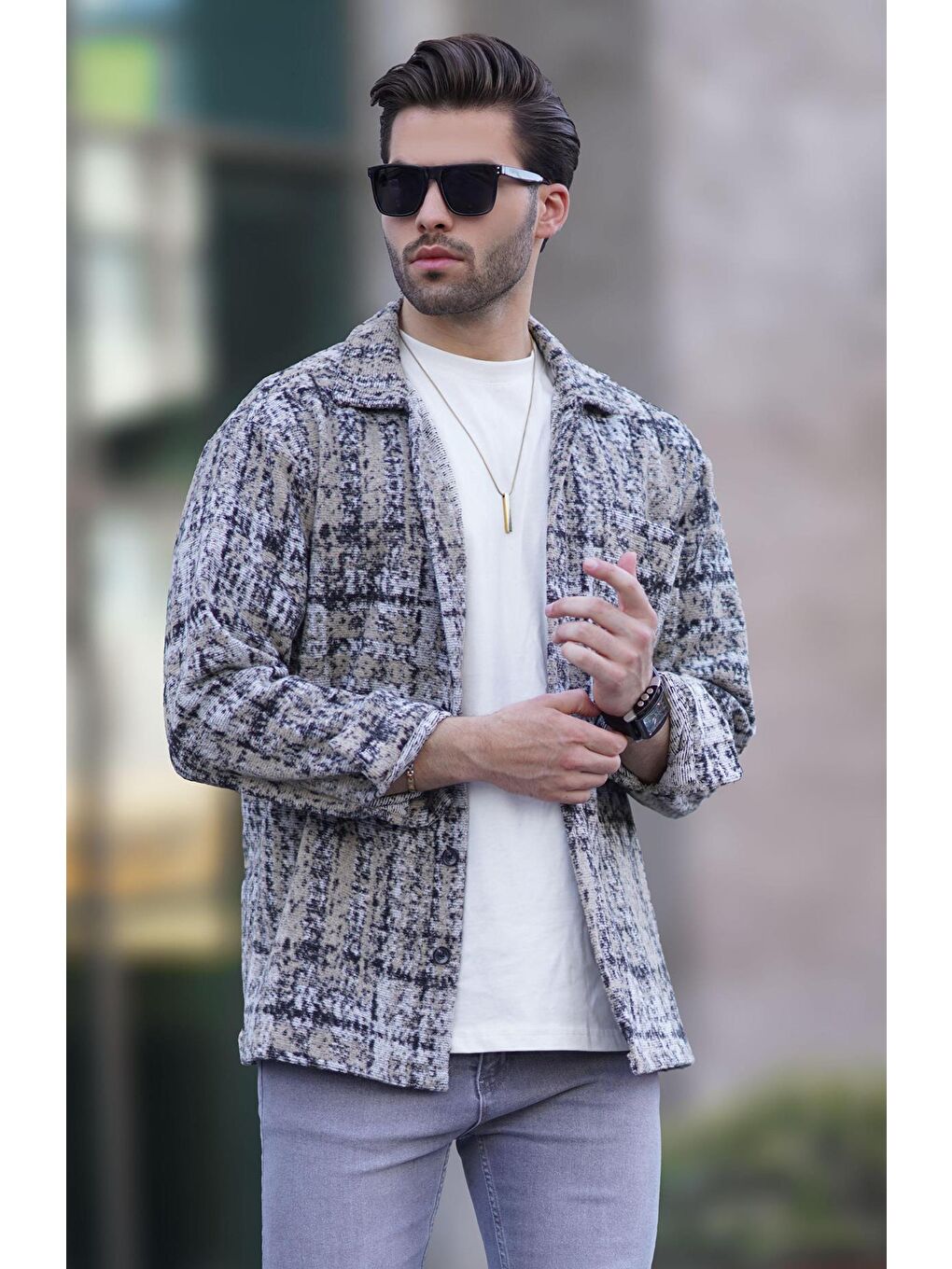 Bej Desenli Oduncu Erkek Gömlek 6749-1