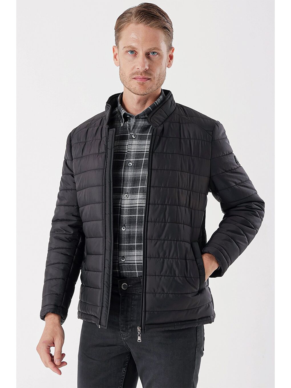 Siyah Hakim Yaka Astarlı Slim Fit Dar Kesim Casual Mont 1007235156-1