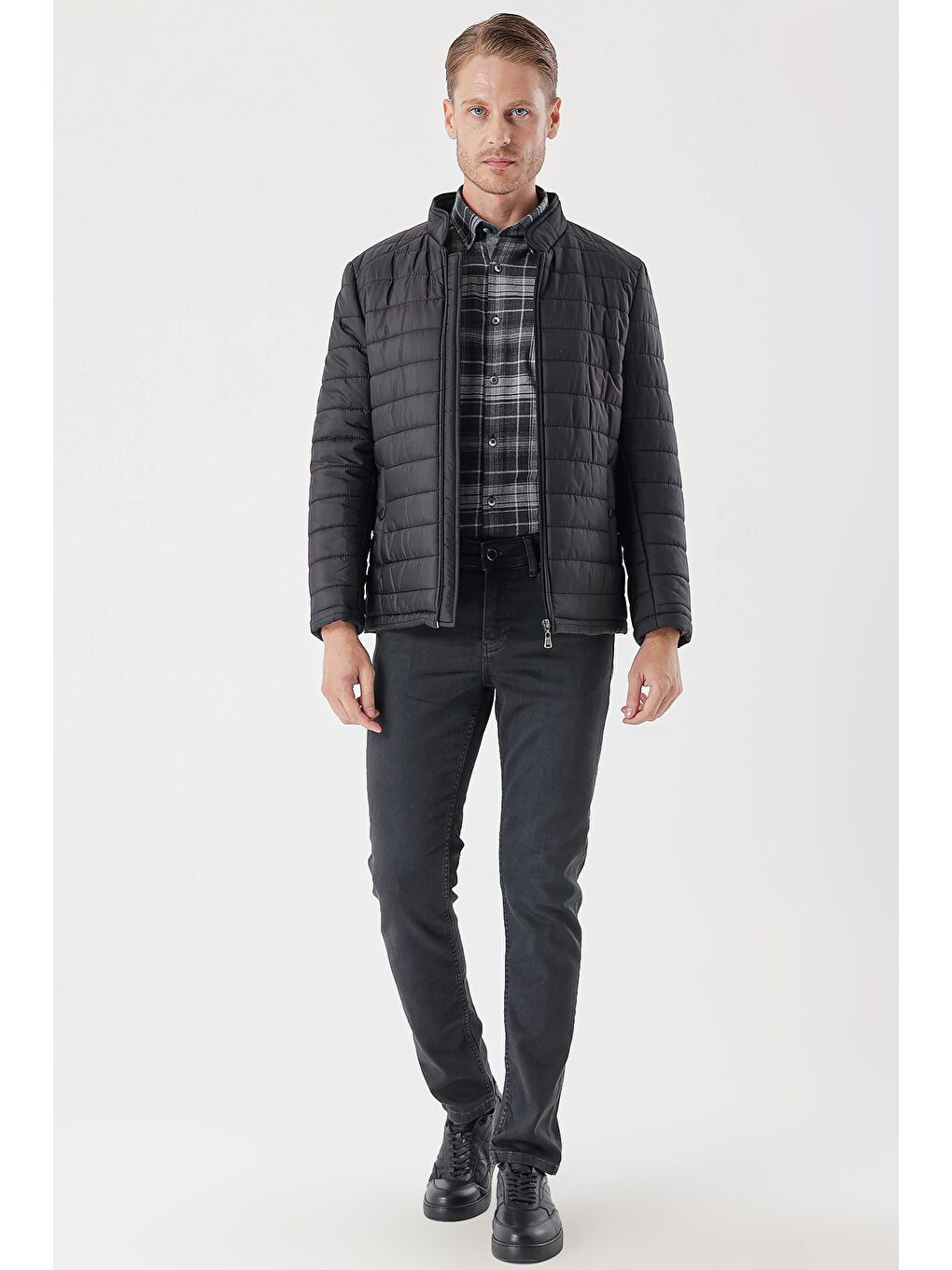 Siyah Hakim Yaka Astarlı Slim Fit Dar Kesim Casual Mont 1007235156-2