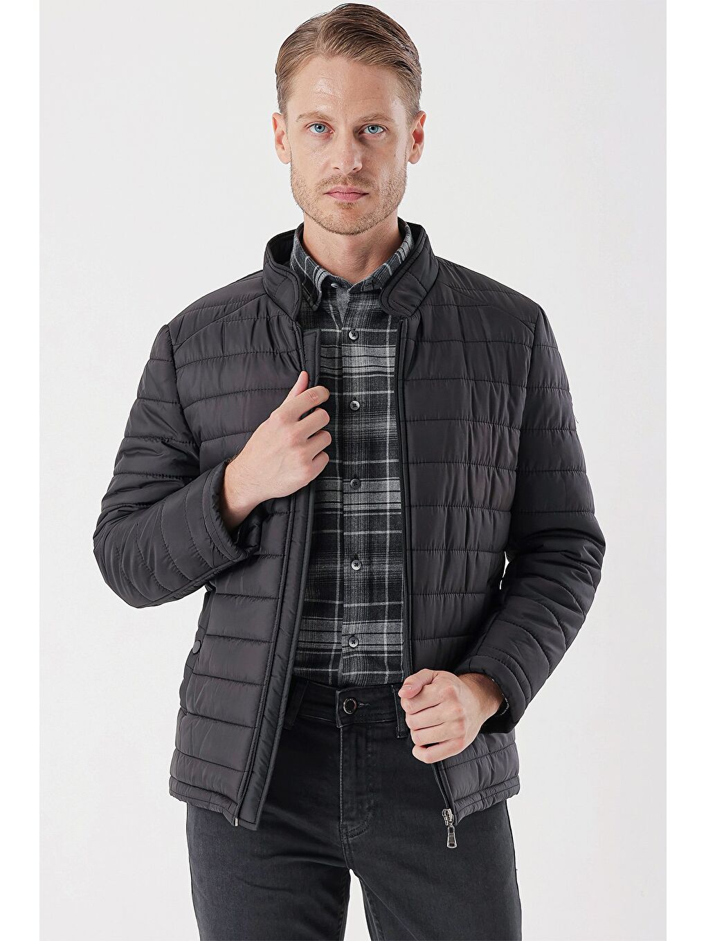 Siyah Hakim Yaka Astarlı Slim Fit Dar Kesim Casual Mont 1007235156-4