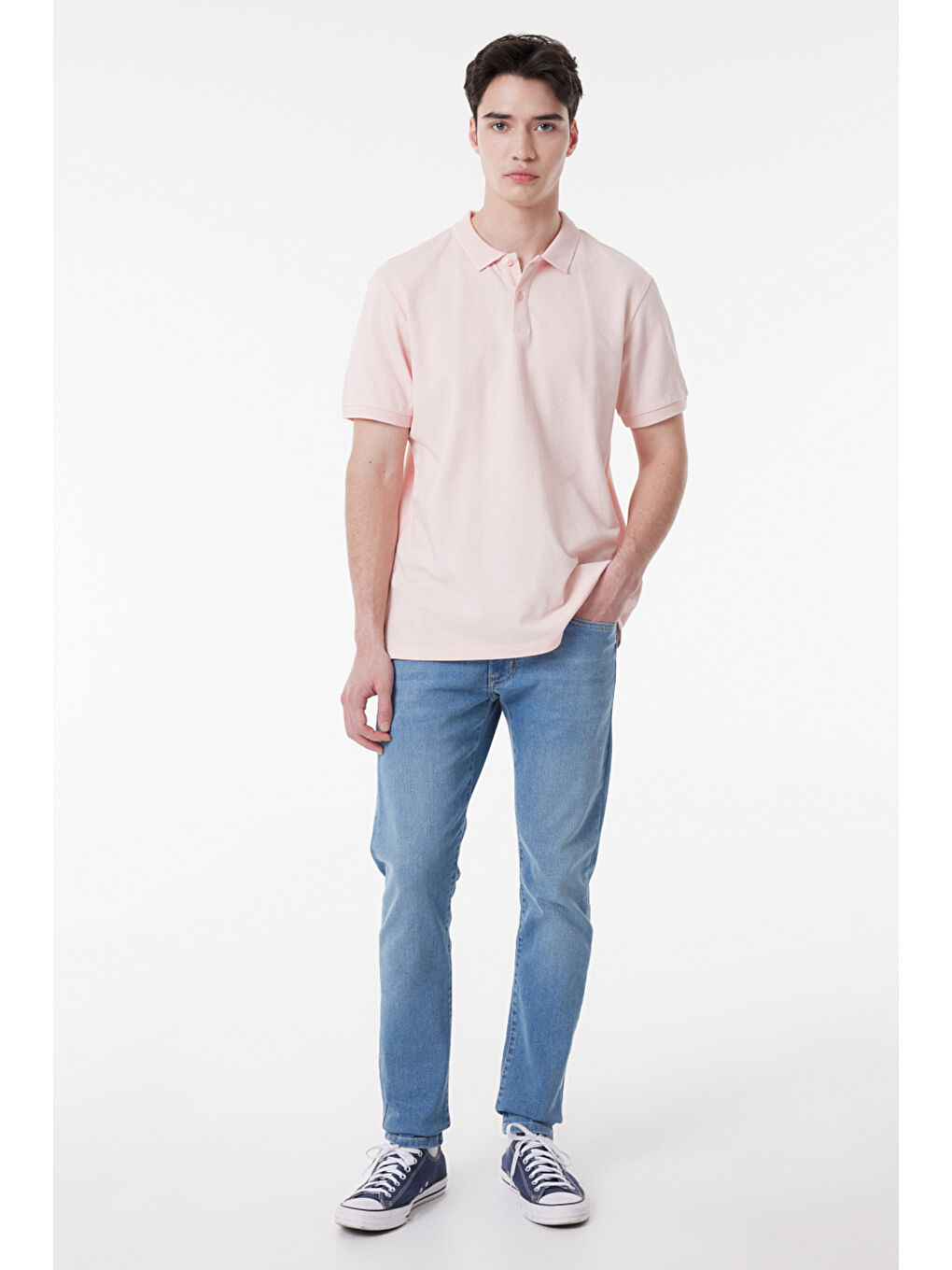 Regular Fit Normal Kesim %100 Pamuk Polo Yaka Açık Pembe Tişört