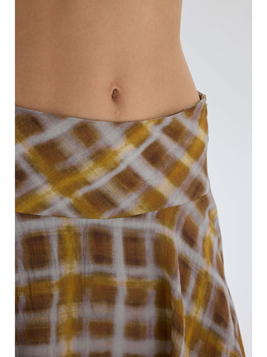 Amorette Asimetrik Ekoseli Sarı Midi Etek-6