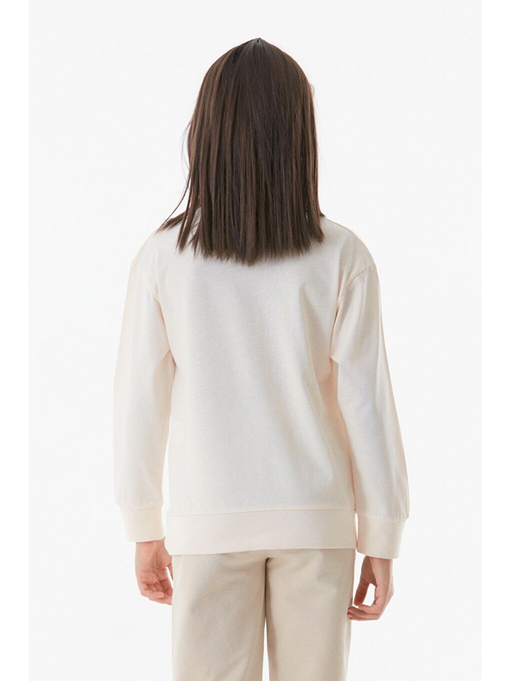 Ekru Baskılı Bisiklet Yaka Kız Çocuk Sweatshirt-3