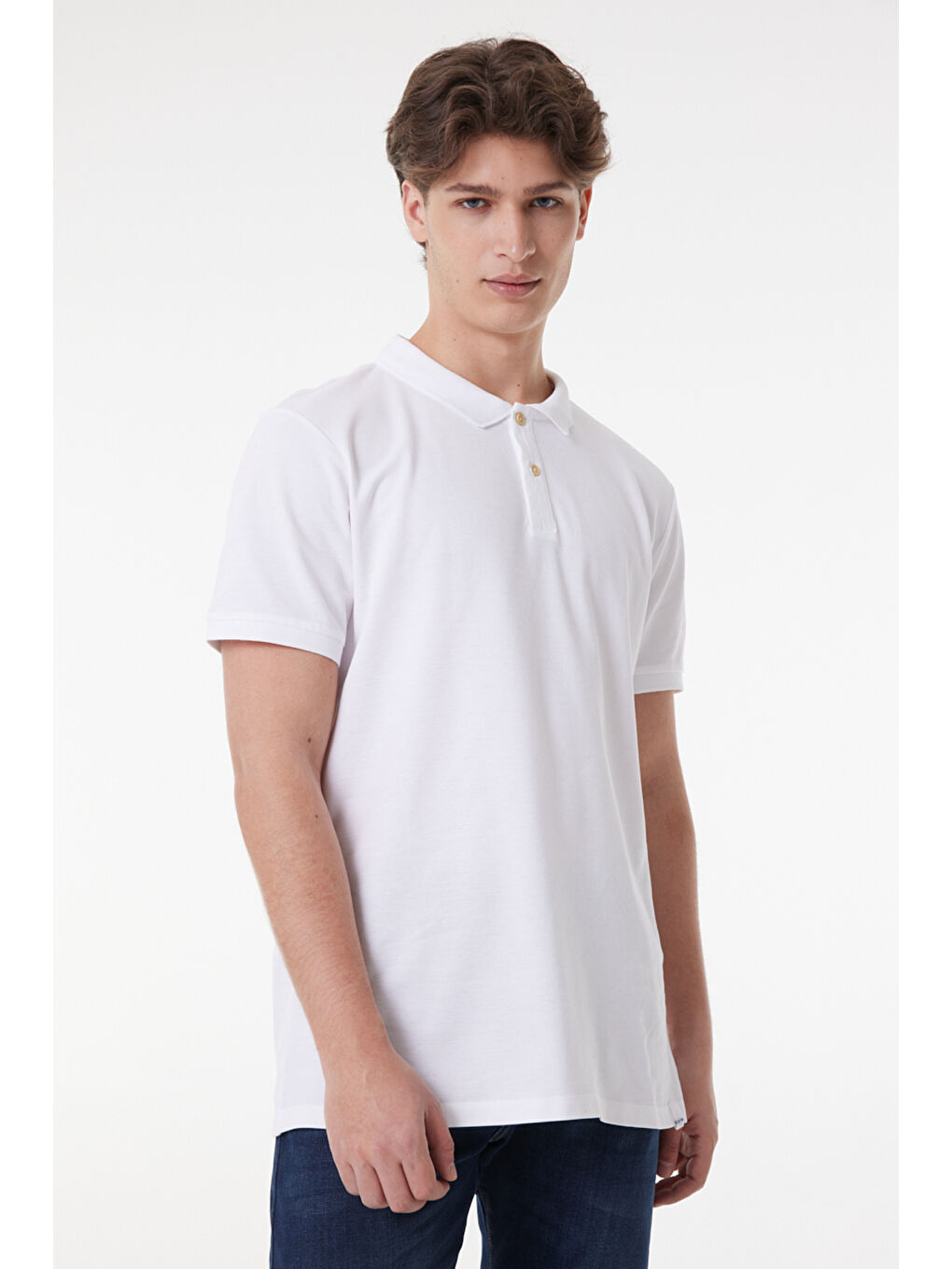 Regular Fit %100 Pamuk Polo Yaka Beyaz Tişört-3
