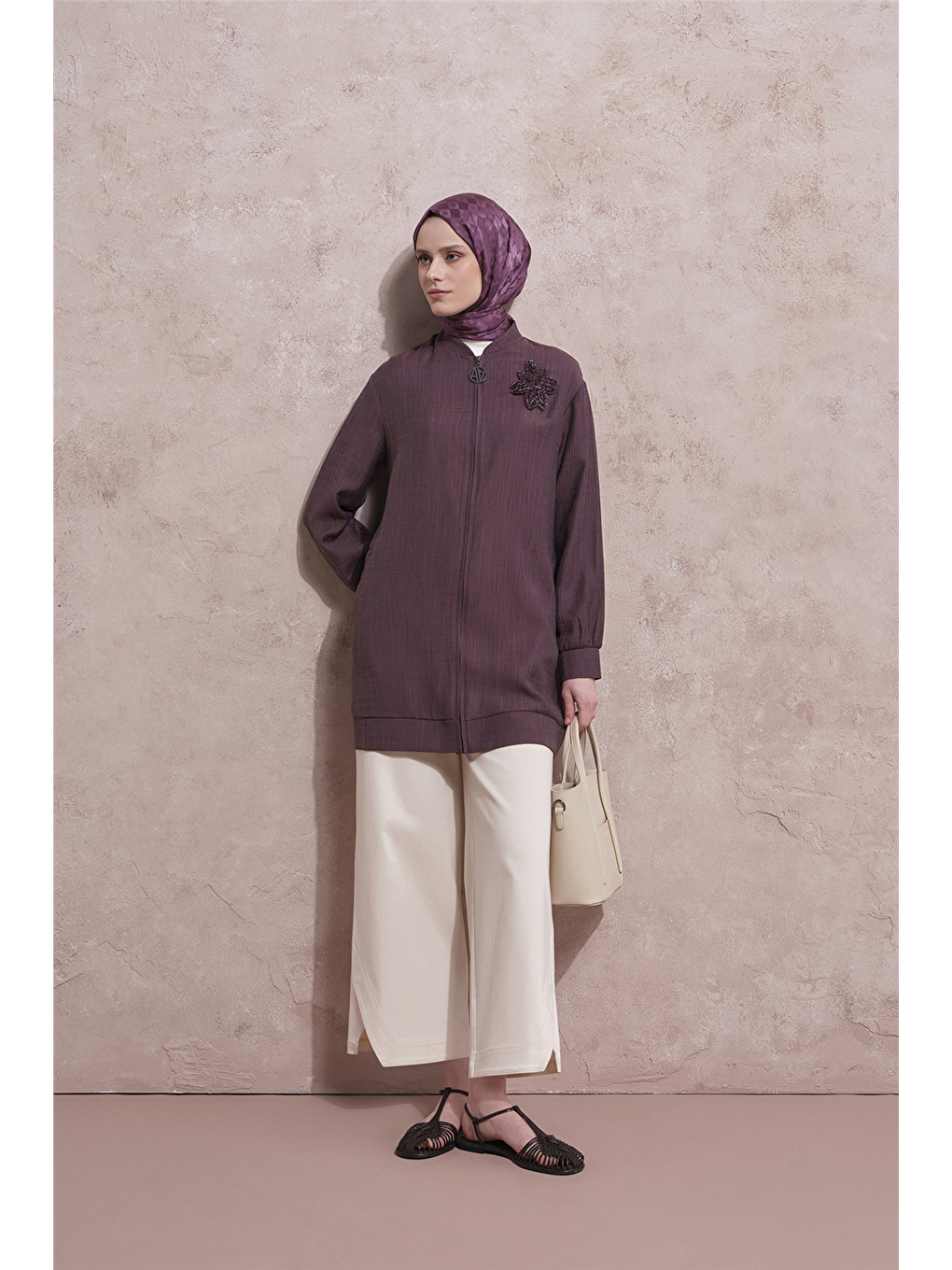 Düğme Detaylı Kap Mürdüm