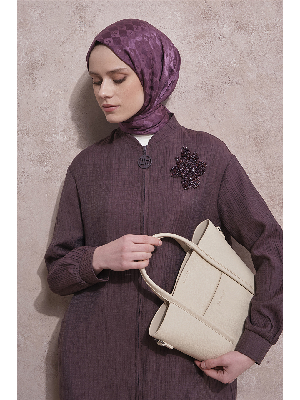 Düğme Detaylı Kap Mürdüm-1