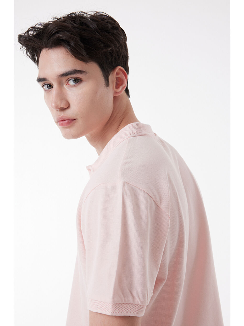 Regular Fit Normal Kesim %100 Pamuk Polo Yaka Açık Pembe Tişört-2