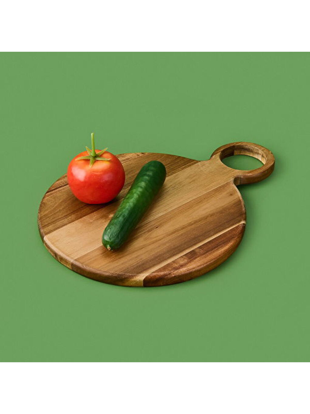 Akasya Yuvarlak Halkalı Kesim Tahtası - Kahverengi - 32x24 cm-3