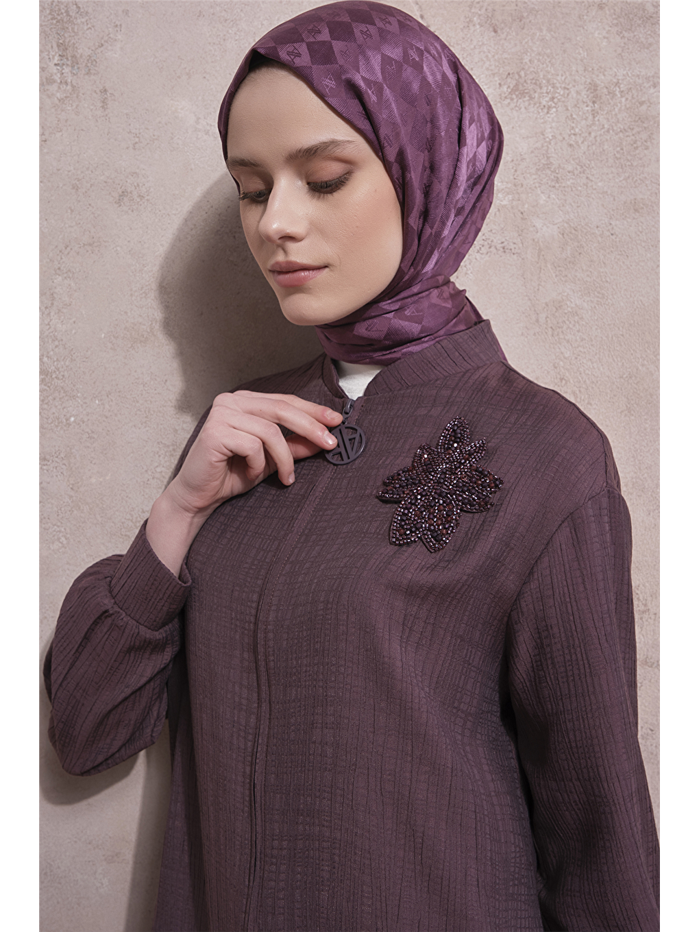 Düğme Detaylı Kap Mürdüm-3