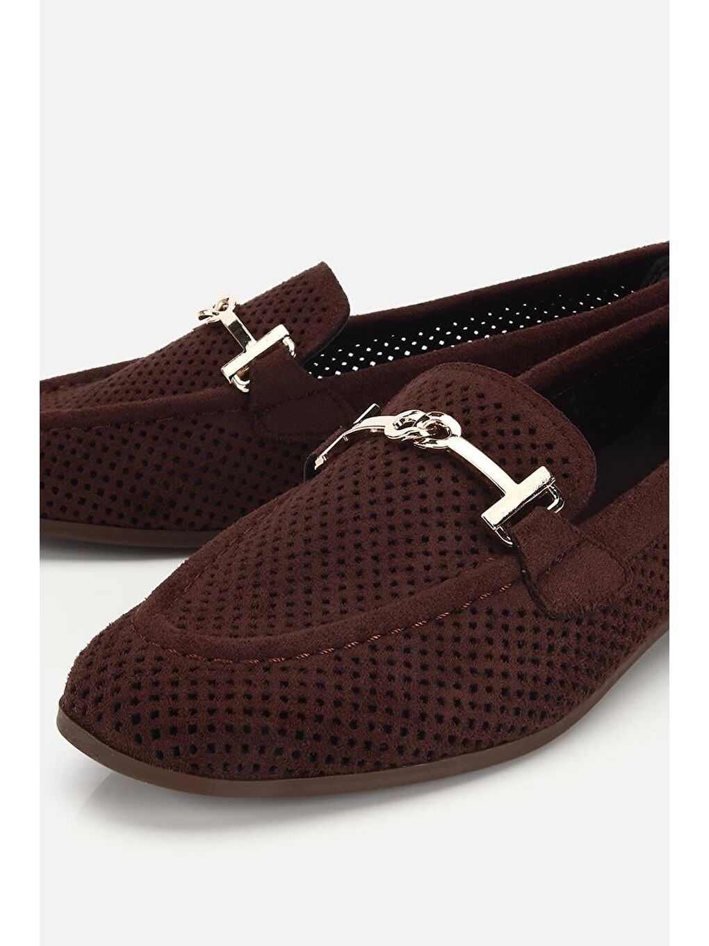 Kadın Kahverengi Süet Tokalı Zımba Detaylı Loafer-2