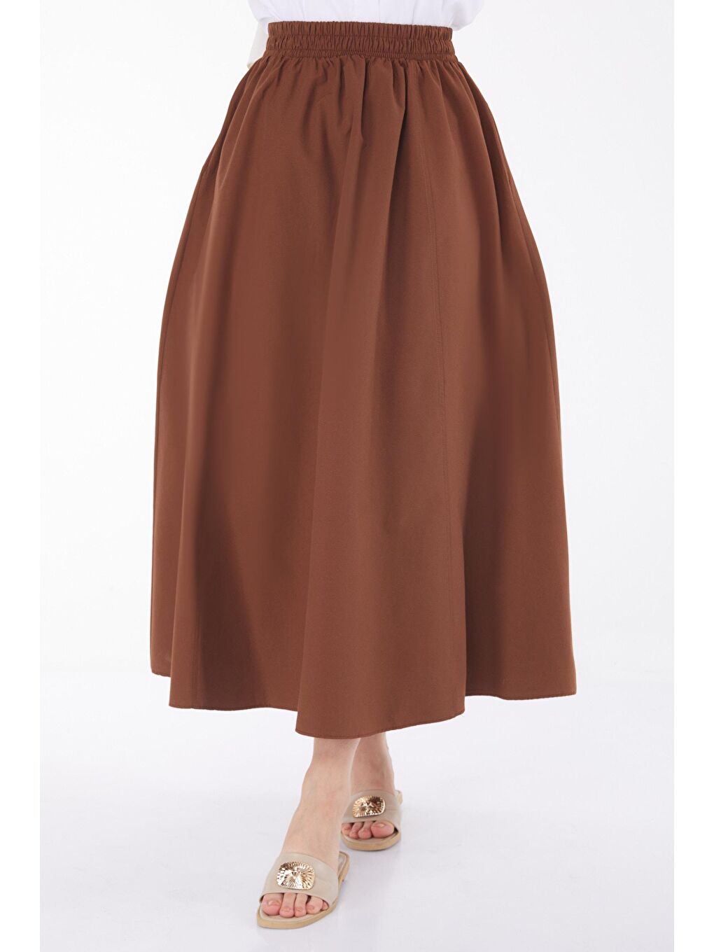 Orta Kadın Kahverengi Popli Dikişli Etek - 25894-2