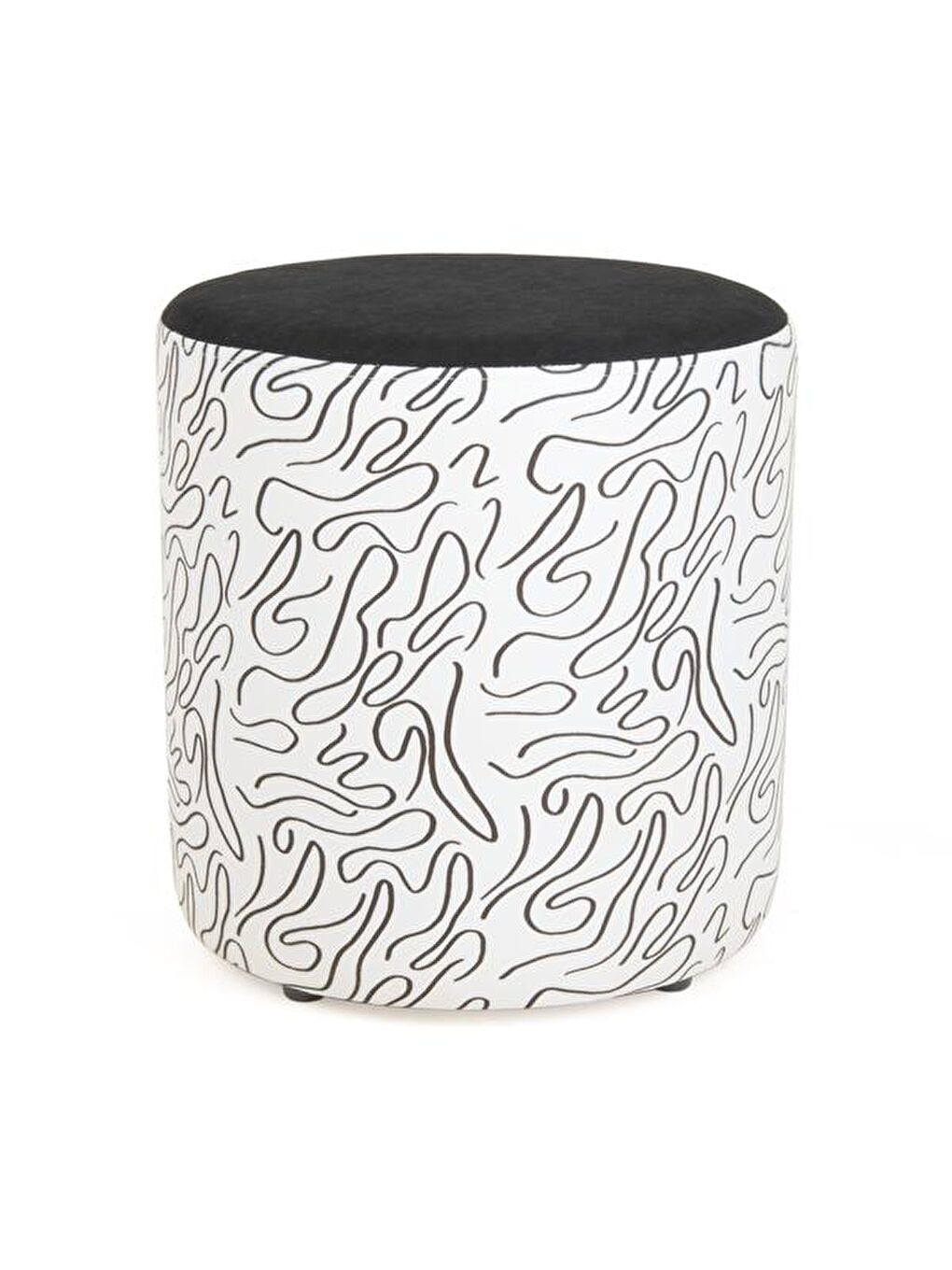 Sepia Silindir Desenli Puf - Beyaz / Siyah - 42x40x40 cm-1