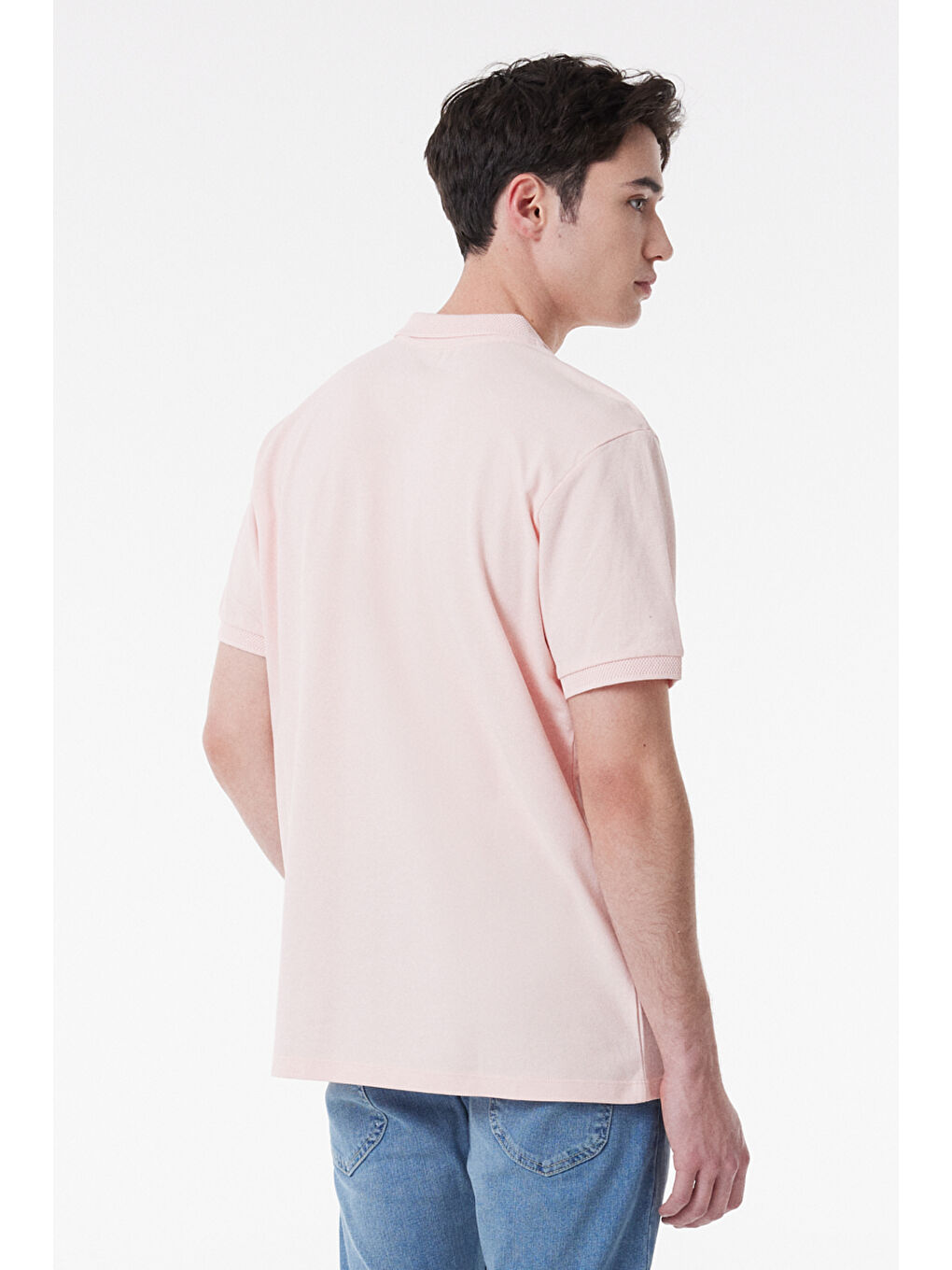 Regular Fit Normal Kesim %100 Pamuk Polo Yaka Açık Pembe Tişört-4