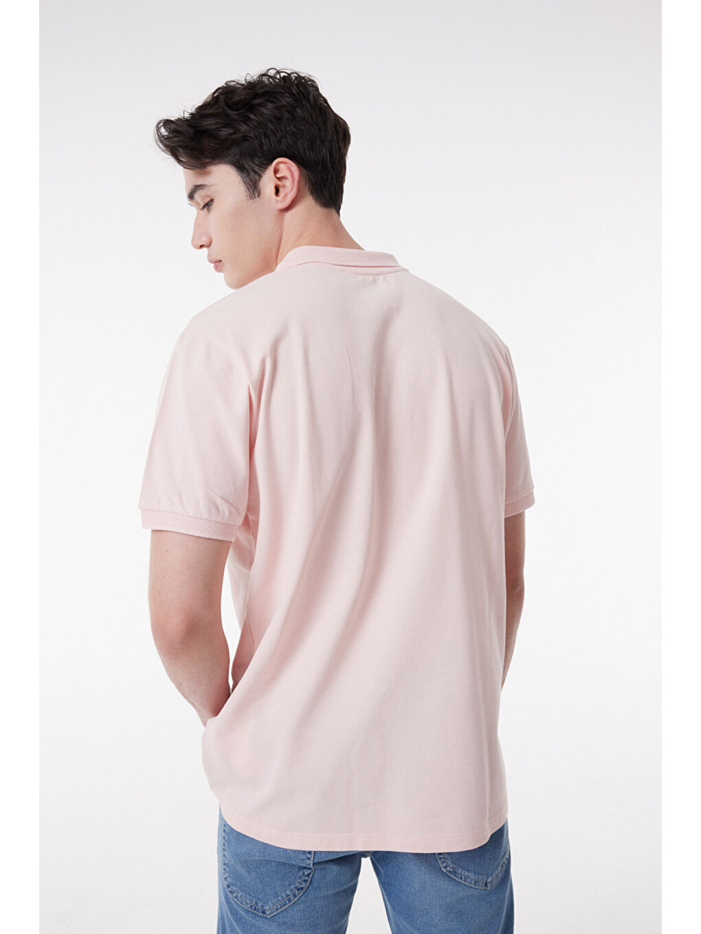 Regular Fit Normal Kesim %100 Pamuk Polo Yaka Açık Pembe Tişört-5
