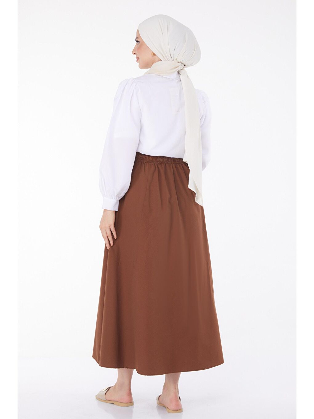 Orta Kadın Kahverengi Popli Dikişli Etek - 25894-4