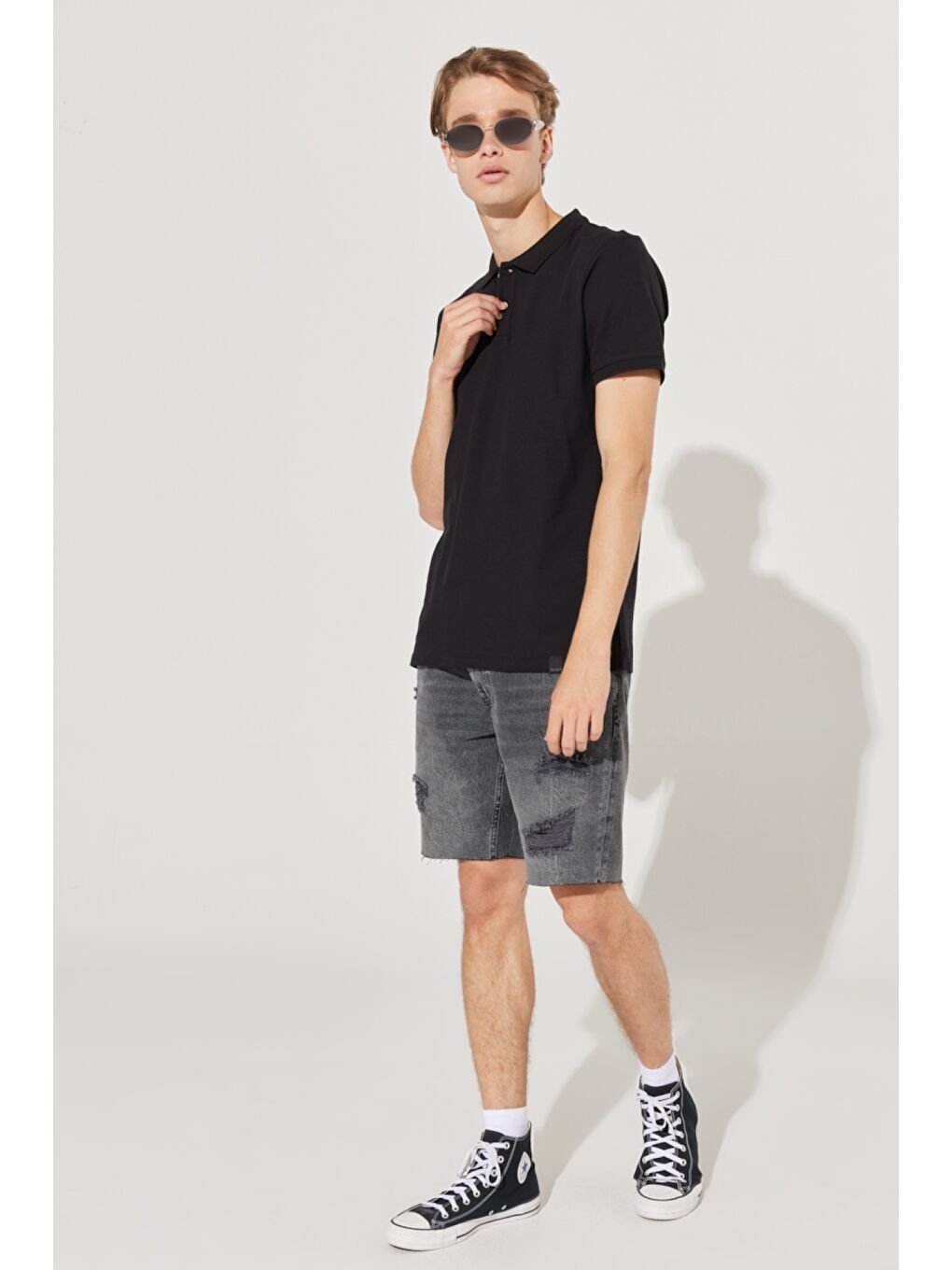 Regular Fit %100 Pamuk Polo Yaka Siyah Tişört-4