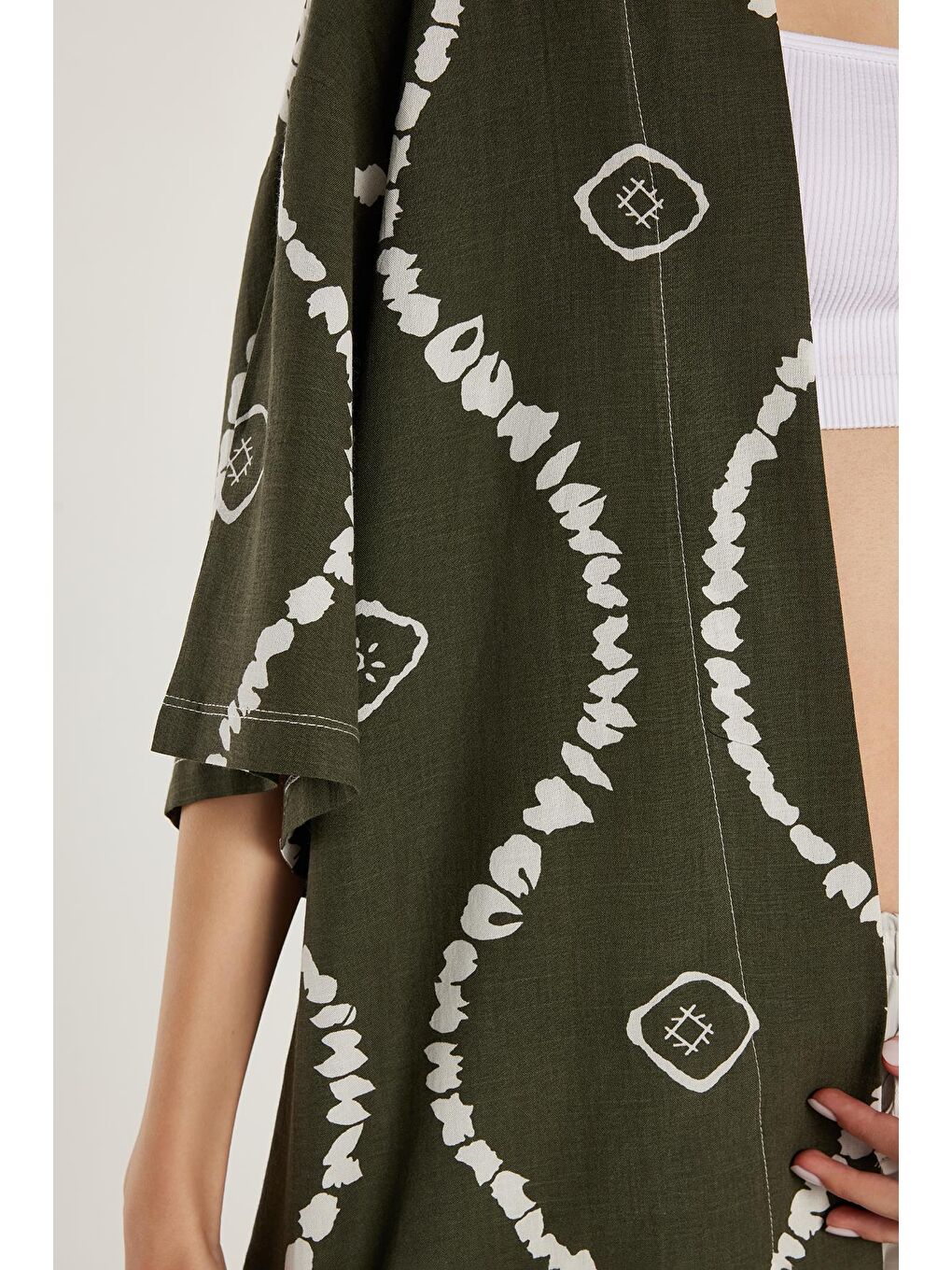 Karışık Kadın Relax Fit Rahat Kesim V Yaka Geniş Kollu Baskılı Kimono-2