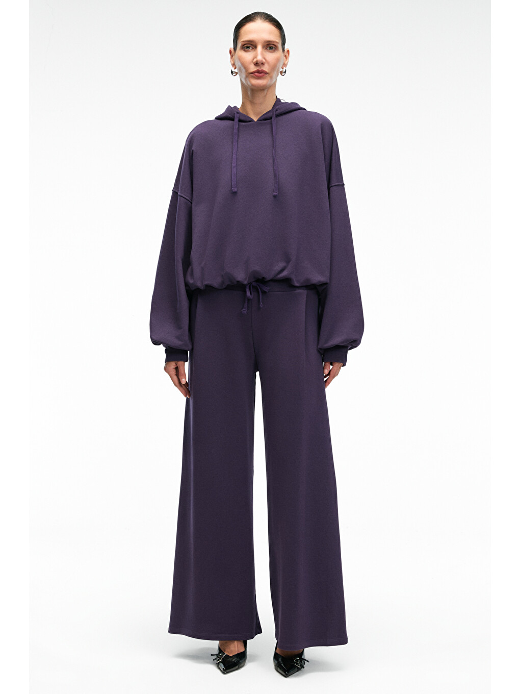 Ormıra Kadın Oversize Fit Yanları Cepli Lastikli Bel Mor Eşofman Altı