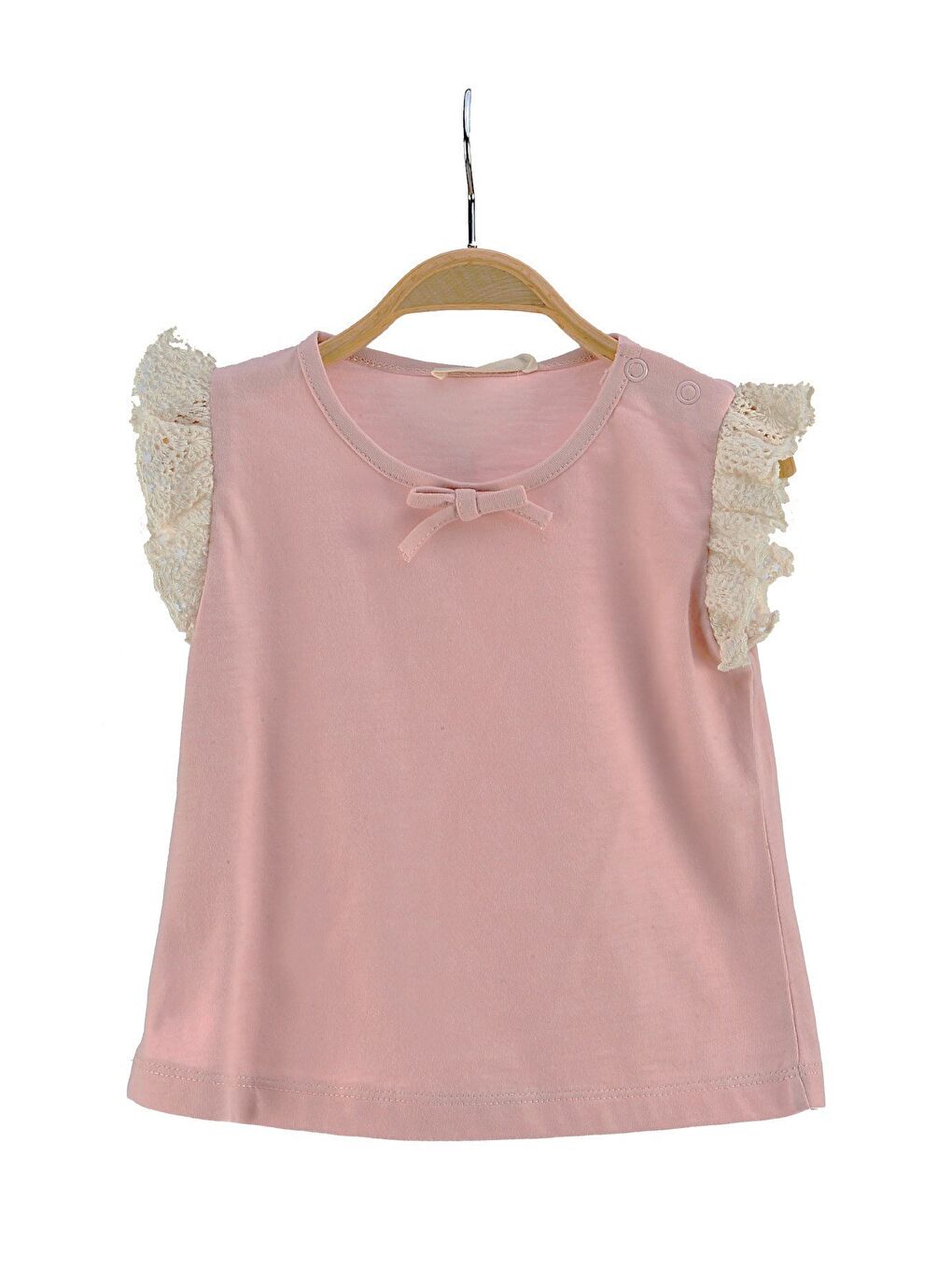 Kız Bebek Pembe Kolları Dantelli T-Shirt (6Ay-4Yaş)