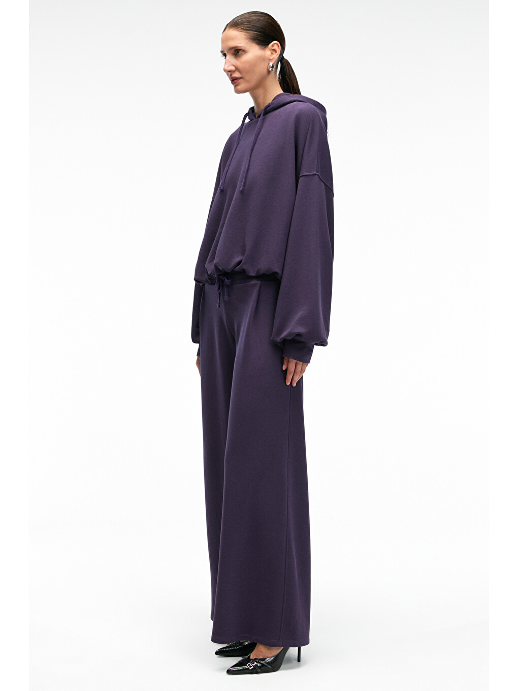 Ormıra Kadın Oversize Fit Yanları Cepli Lastikli Bel Mor Eşofman Altı-1
