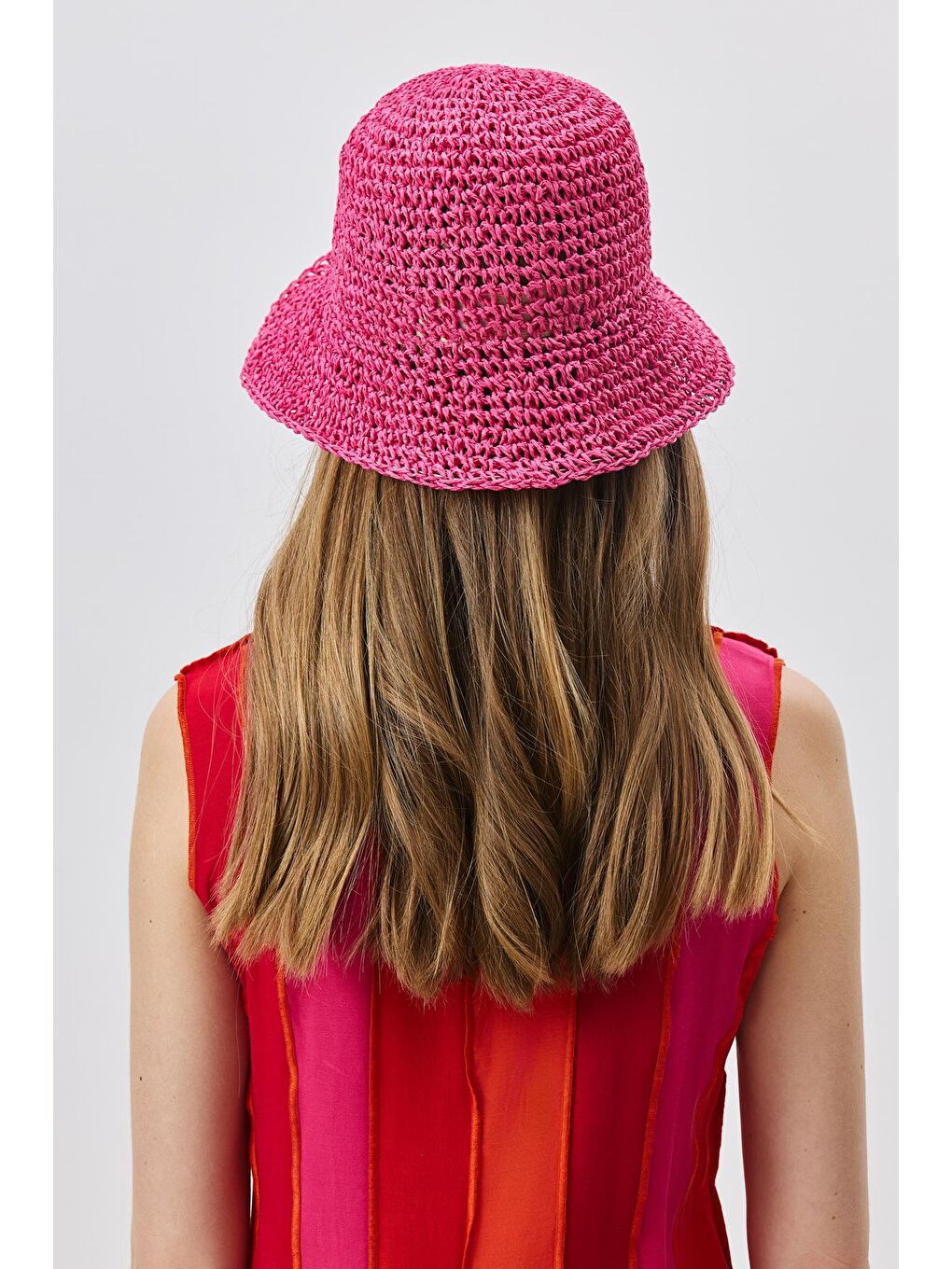 El Örgüsü Hasır Şapka Y8208 Fuşya-2