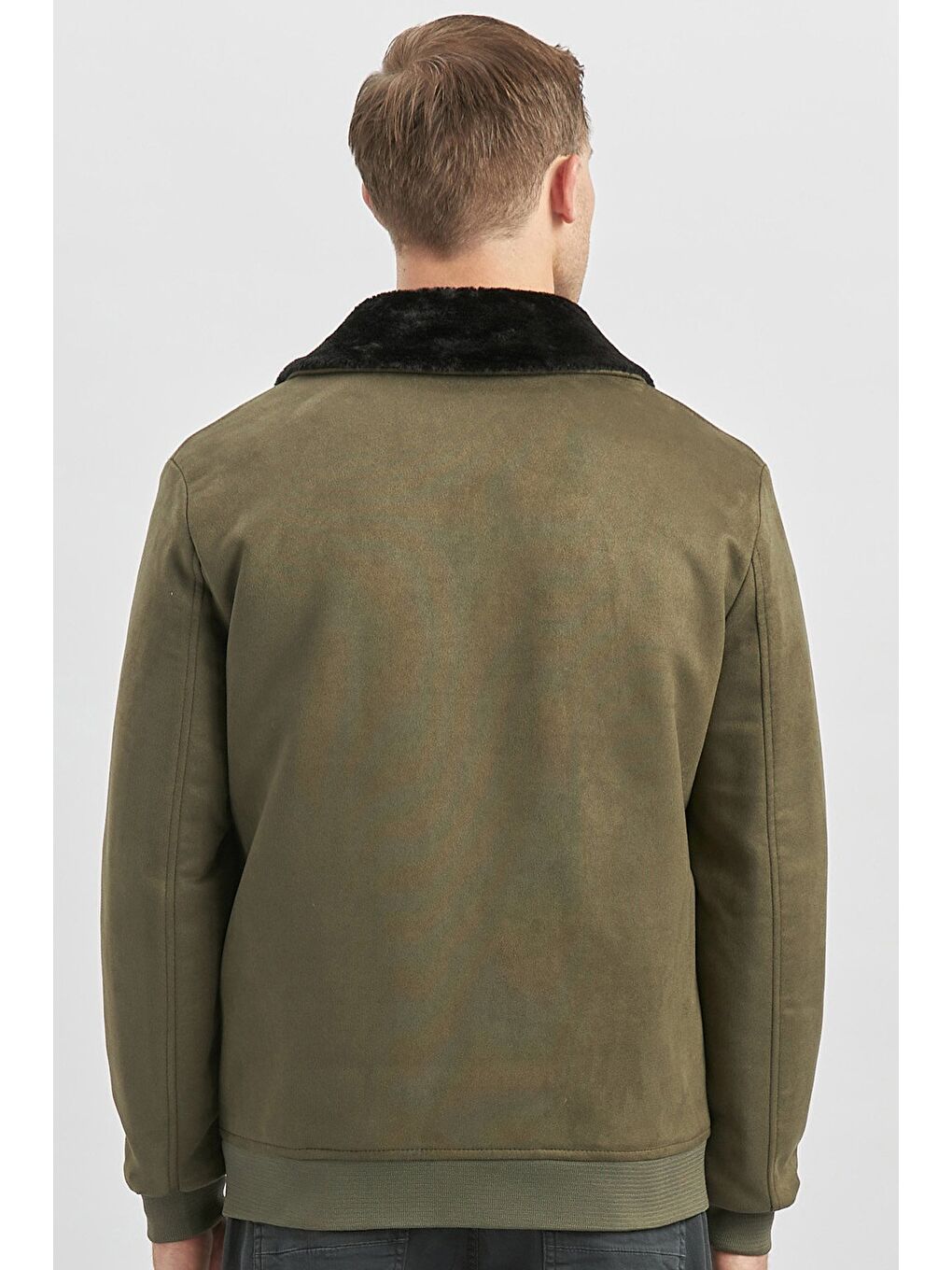 Koyu Haki Dolumlu Kürklü Yaka Elastanlı Astar Slim Fit Dar Kesim Casual Mont 1007245152-5