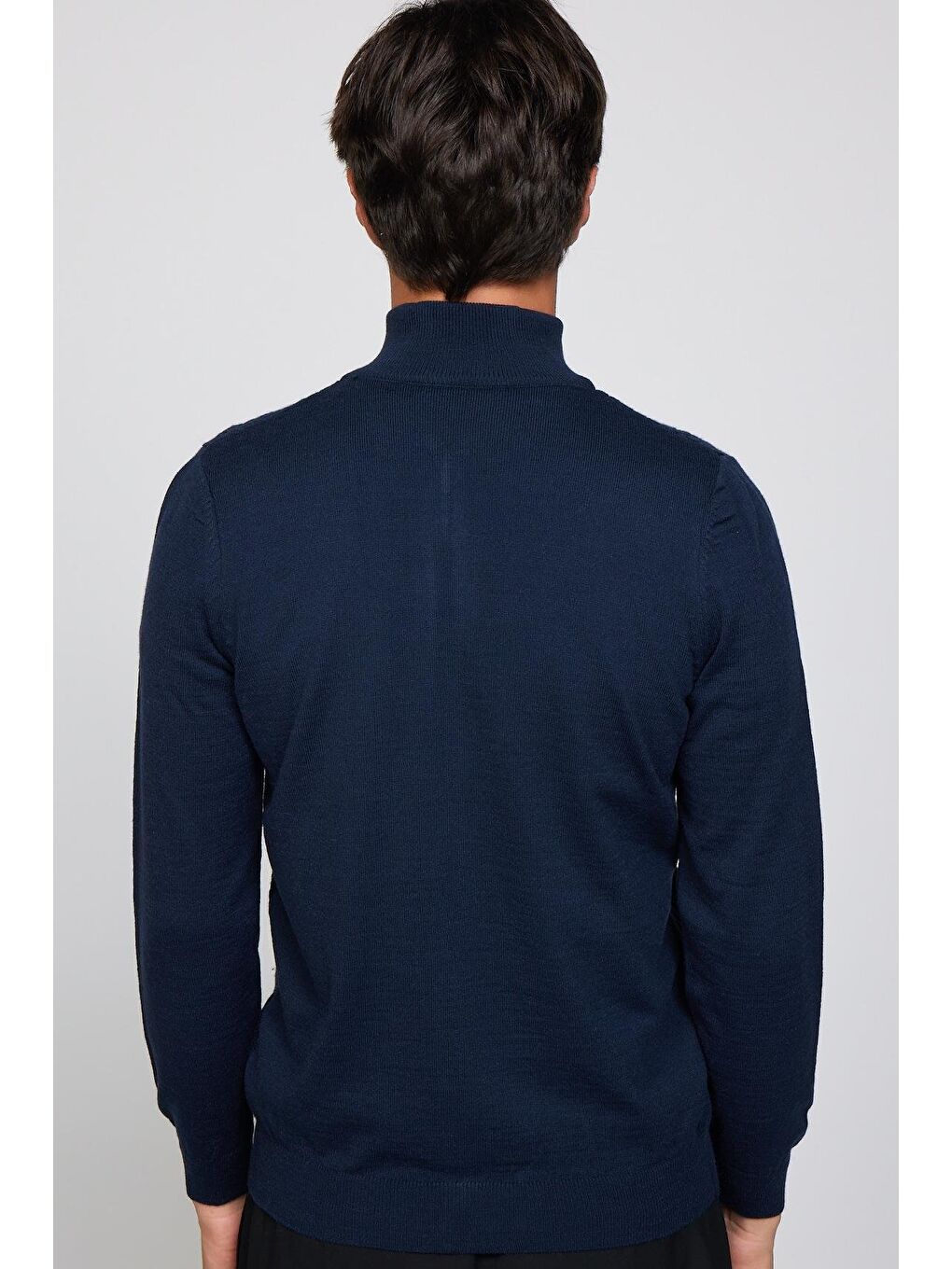 Slim Fit Desenli Dik Yaka Fermuarlı Lacivert Erkek Hırka-4