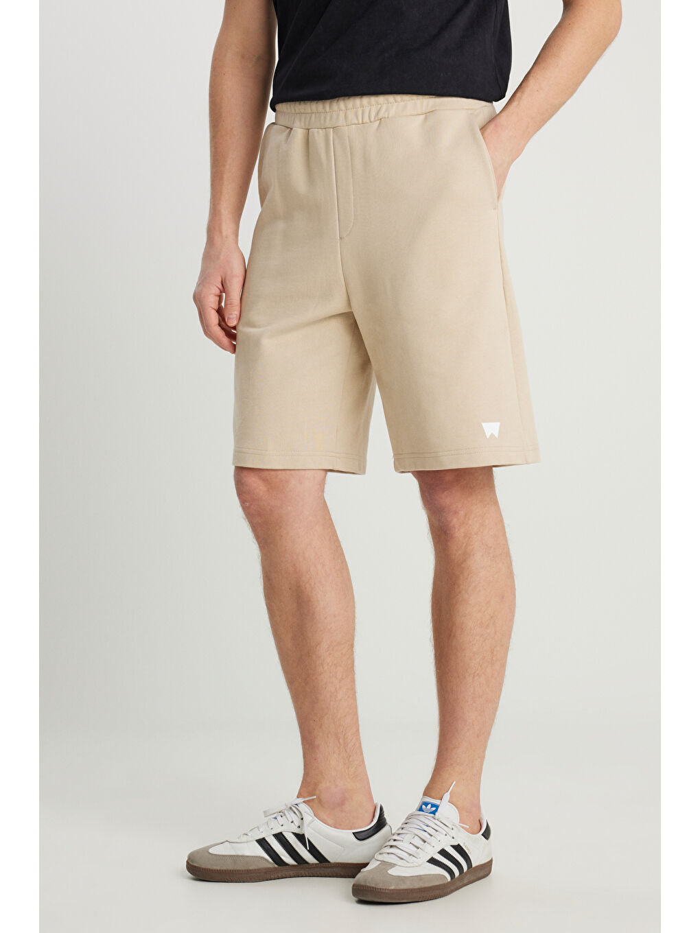 Regular Fit Normal Kesim %100 Pamuk Lastikli Bel Bej Sweat Şort-2