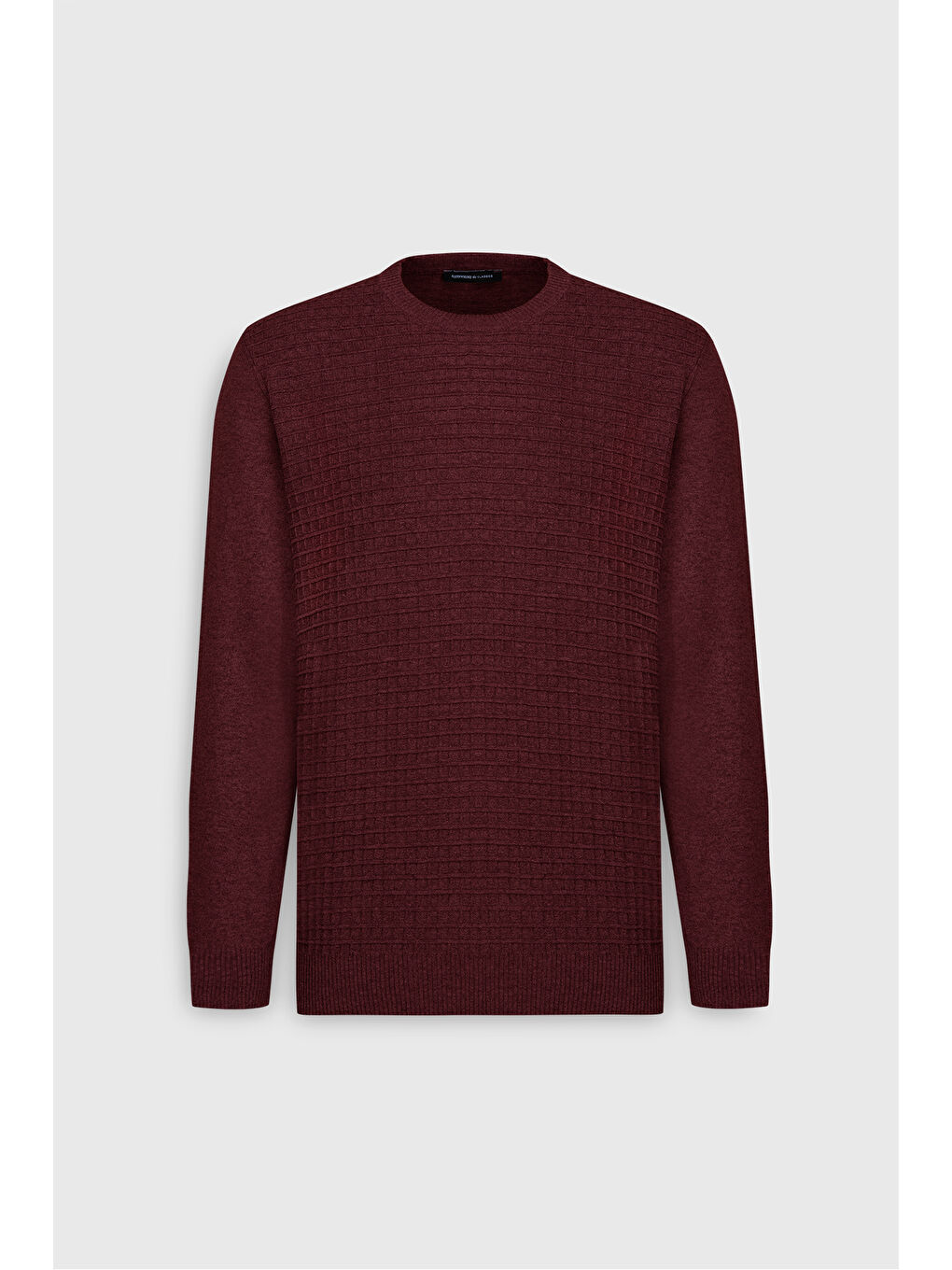 Erkek Bordo Pamuklu Standart Fit Normal Kesim Bisiklet Yaka Jakarlı Triko Kazak-5