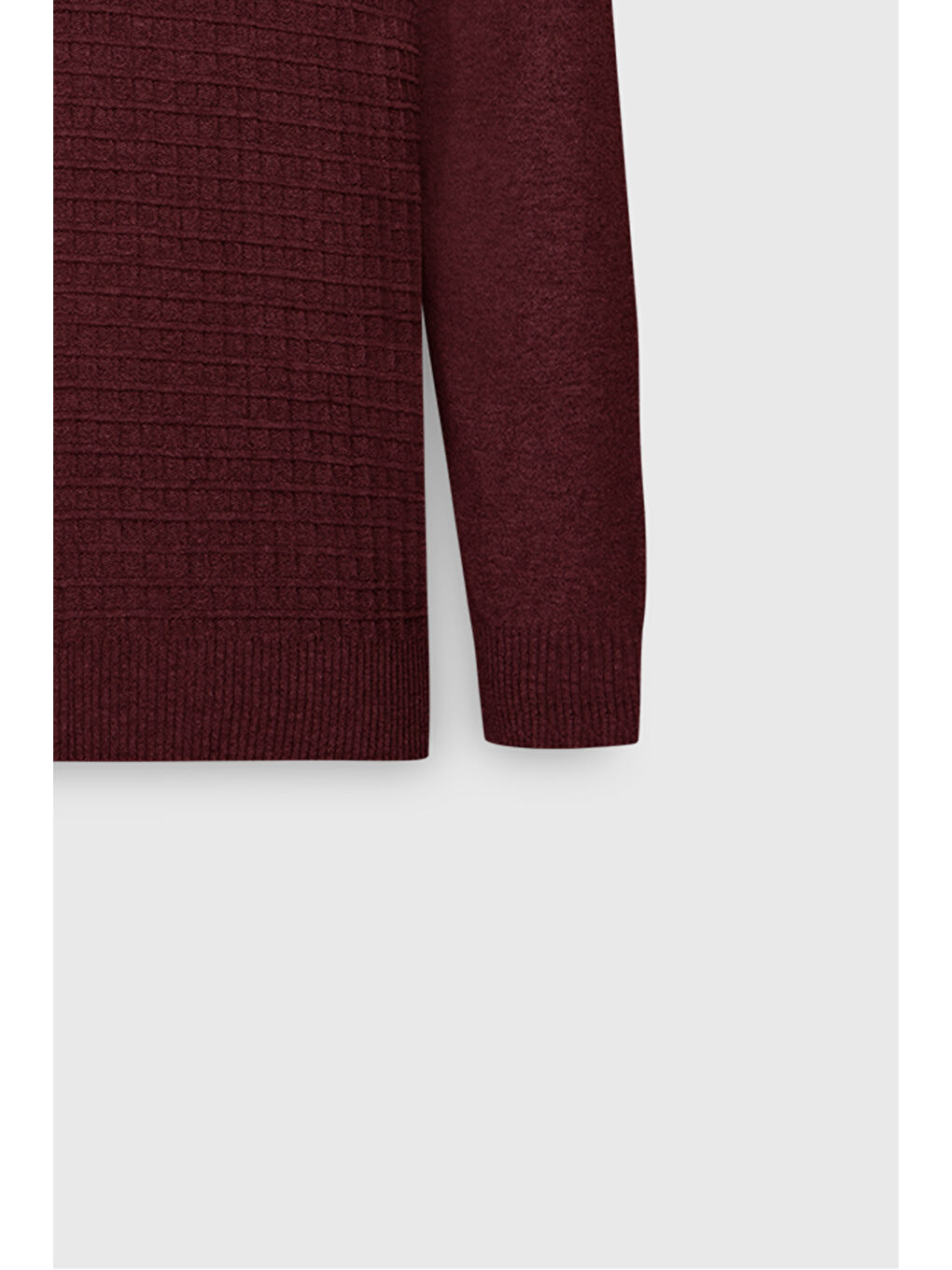 Erkek Bordo Pamuklu Standart Fit Normal Kesim Bisiklet Yaka Jakarlı Triko Kazak-7