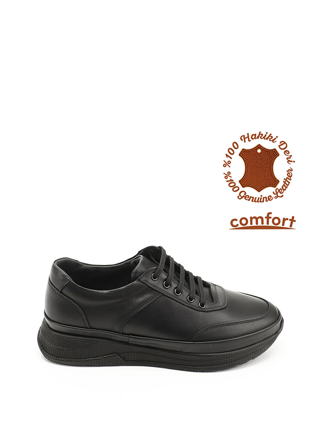 Siyah Erkek KOYU SİYAH Bağcıklı Hakiki Deri Comfort Sneaker