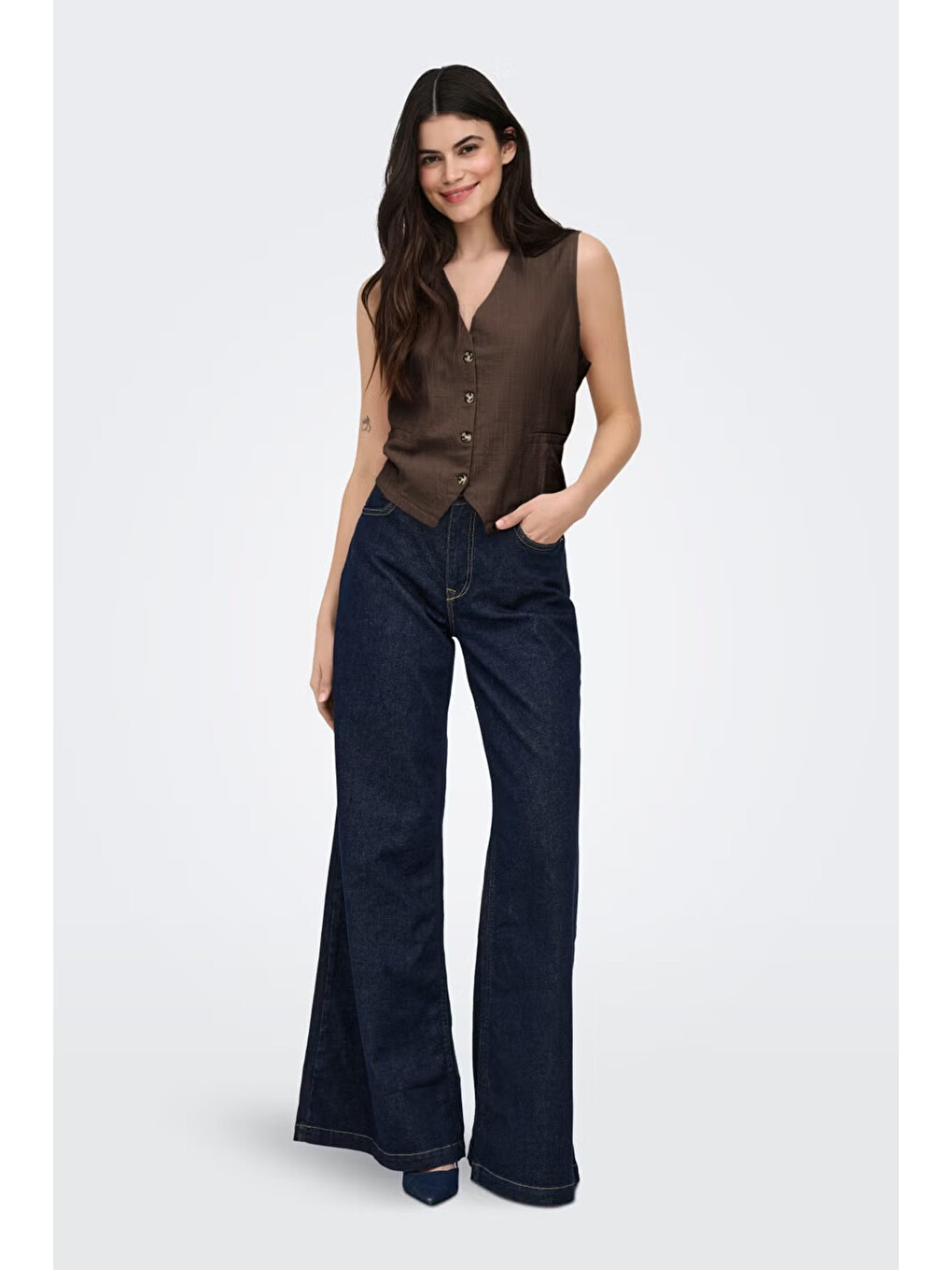 Kahverengi Onltizana % 100 Pamuk Regular Fit V Yaka Yelek 15337097-1