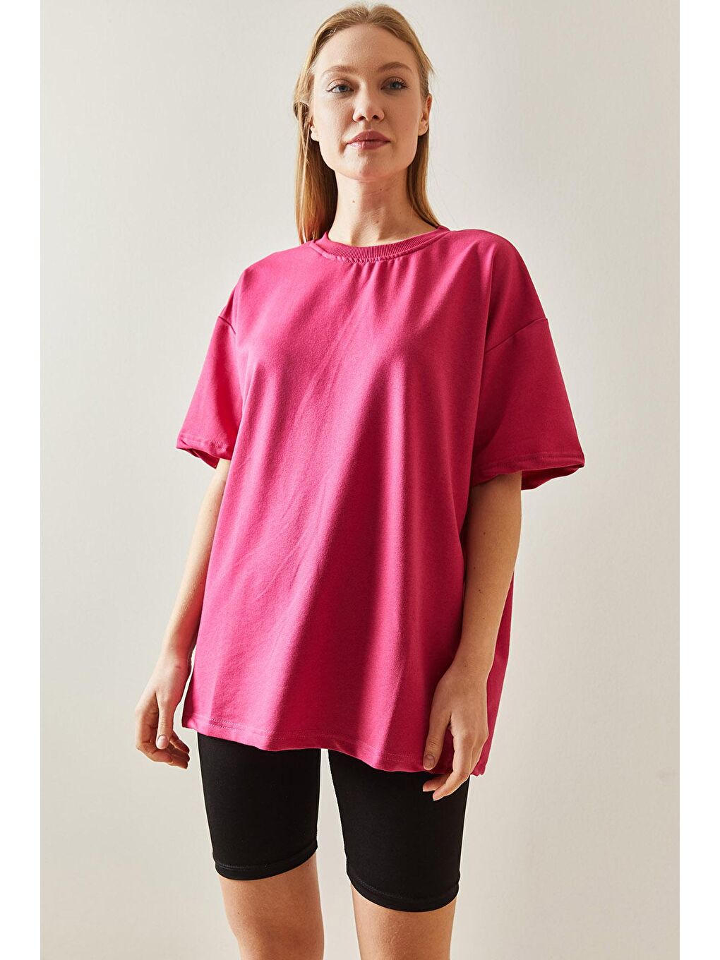 XHAN Fuşya Oversize Basic T-Shirt 3YXK1-47087-07