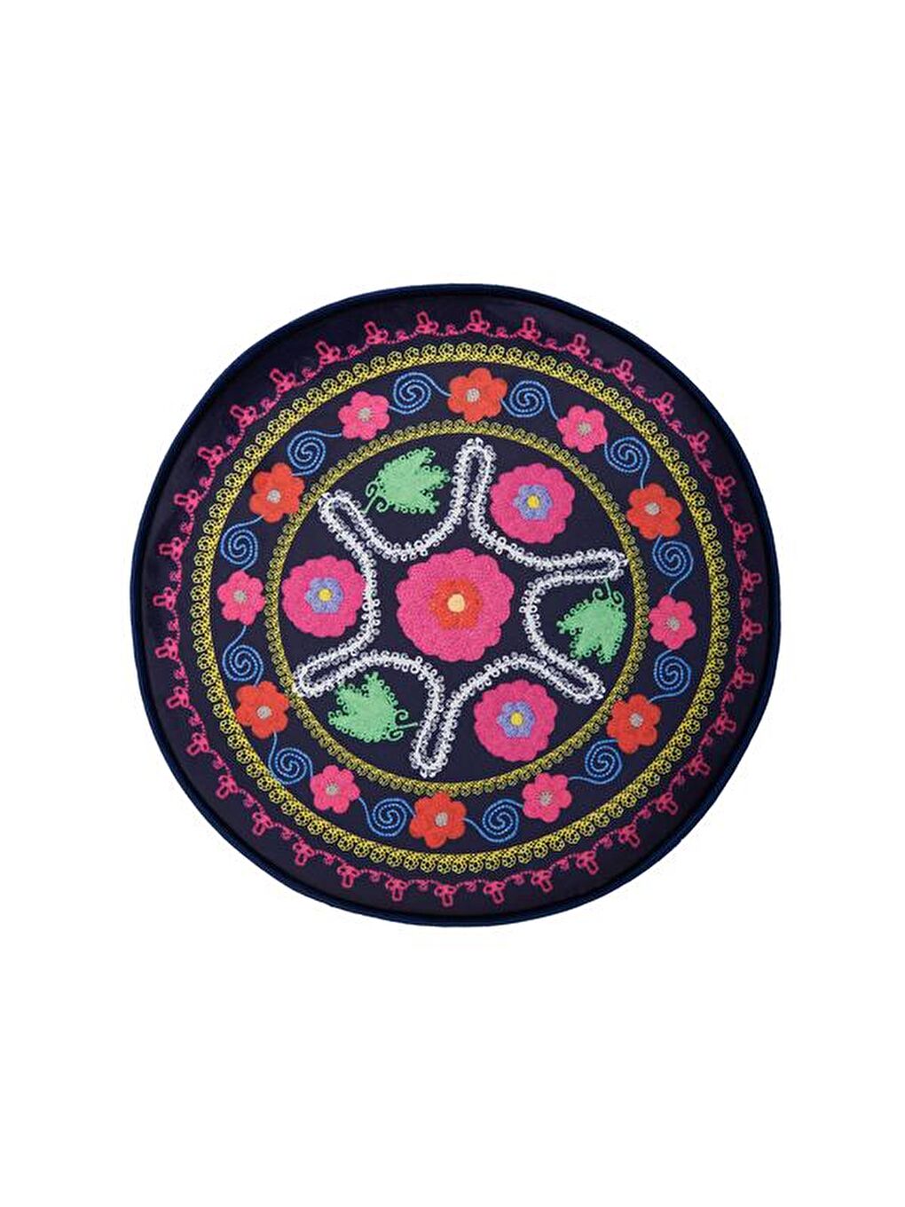 Karışık Retro Yuvarlak Etnik Puf - Renkli-3