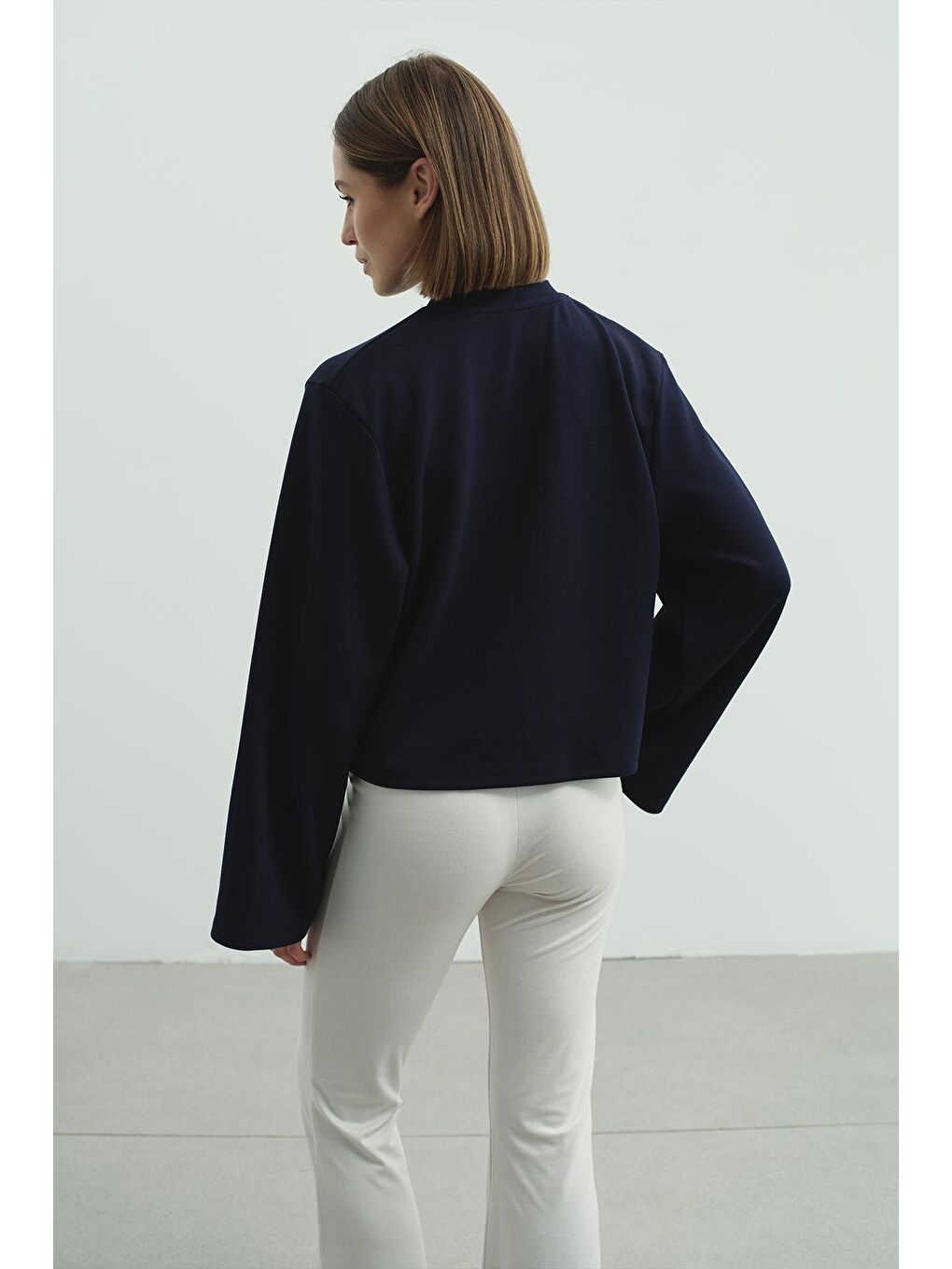 Oversize Basic Kısa Sweatshirt 981 Lacivert-2