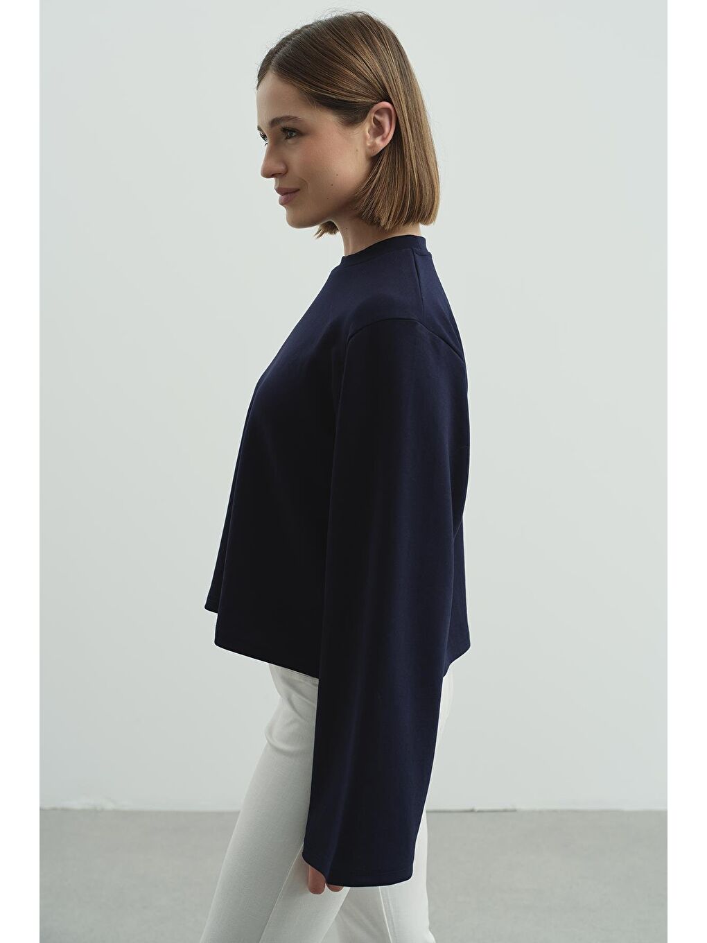 Oversize Basic Kısa Sweatshirt 981 Lacivert-3