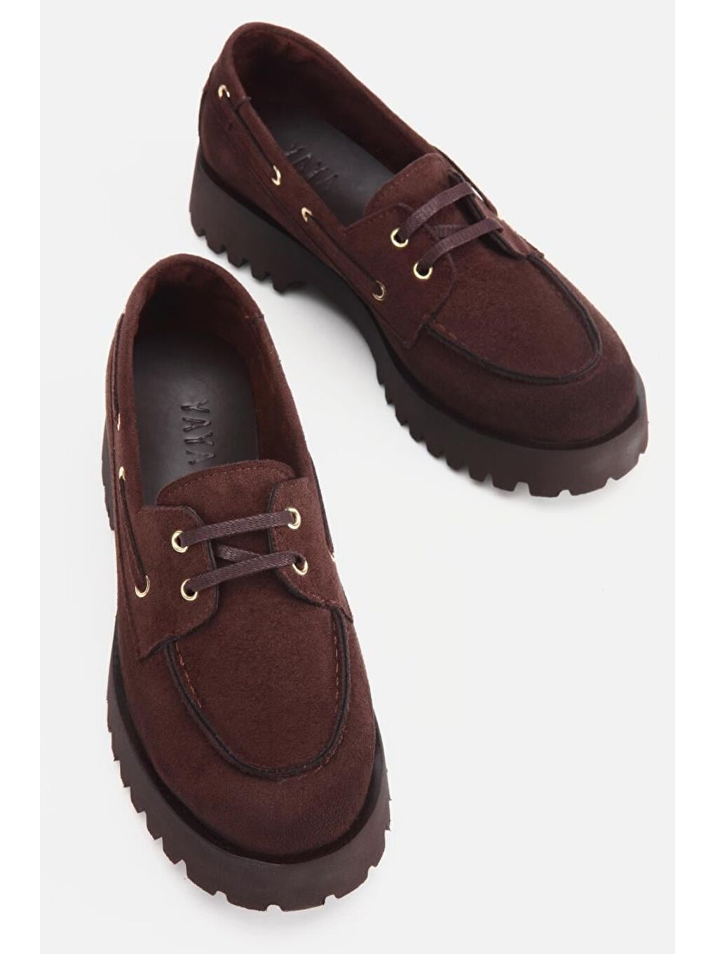 Kadın Kahverengi Süet Bağcık Detaylı Kalın Tabanlı Loafer-5