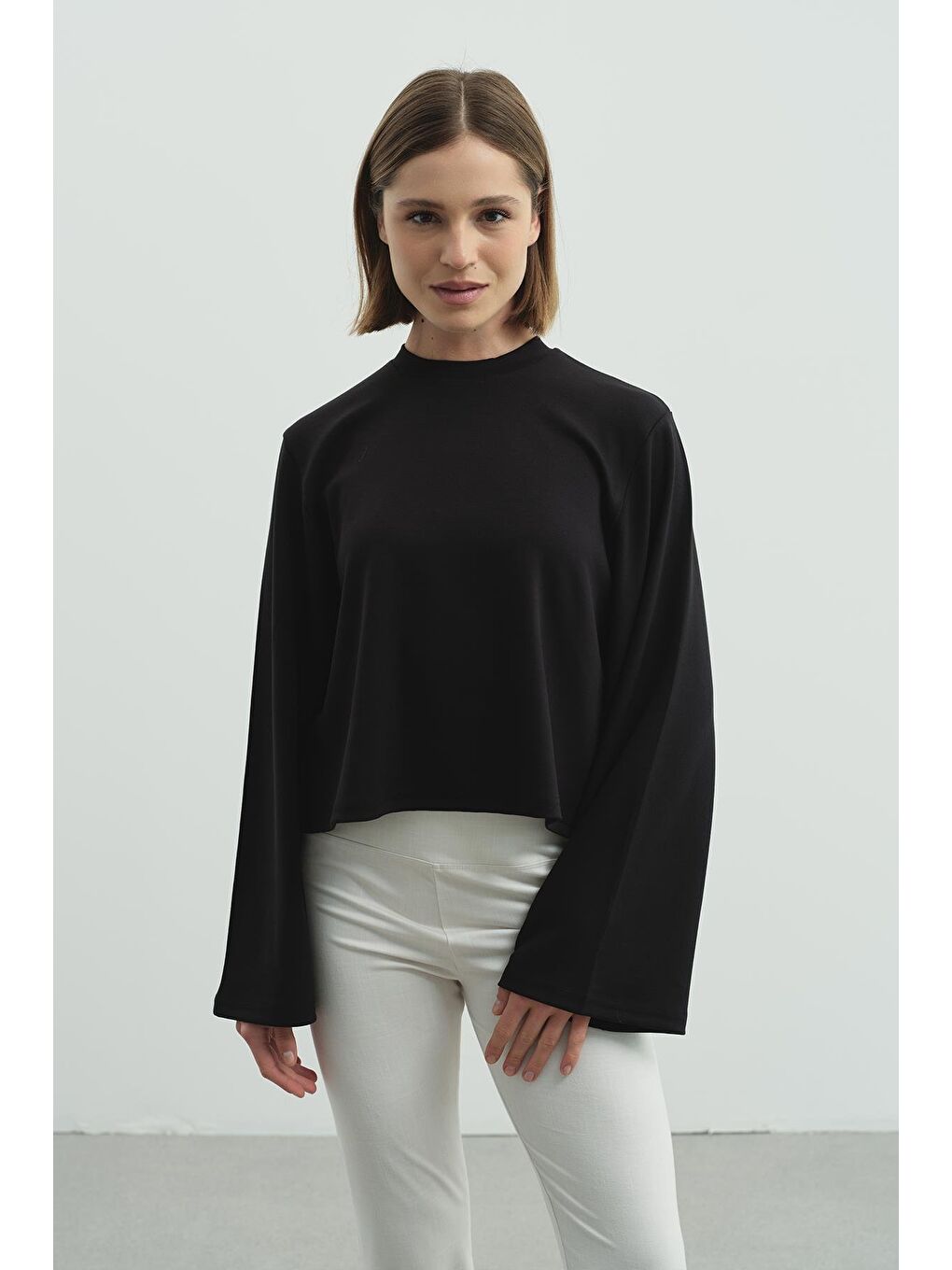 Oversize Basic Kısa Sweatshirt 981 Siyah