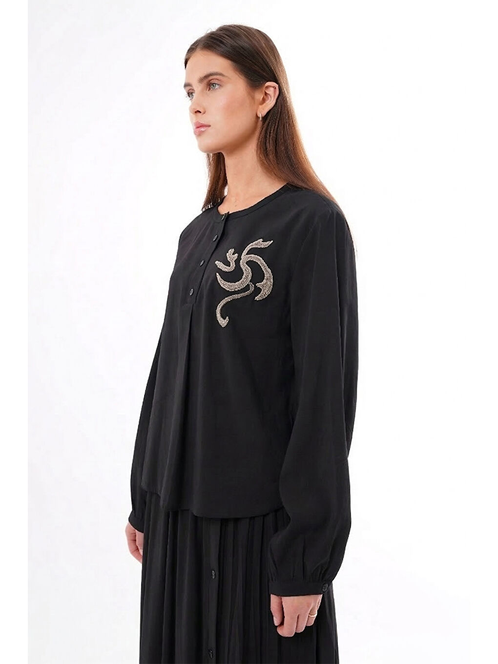 Kristal işlemeli Etekli Modal Takım 918 Siyah-1