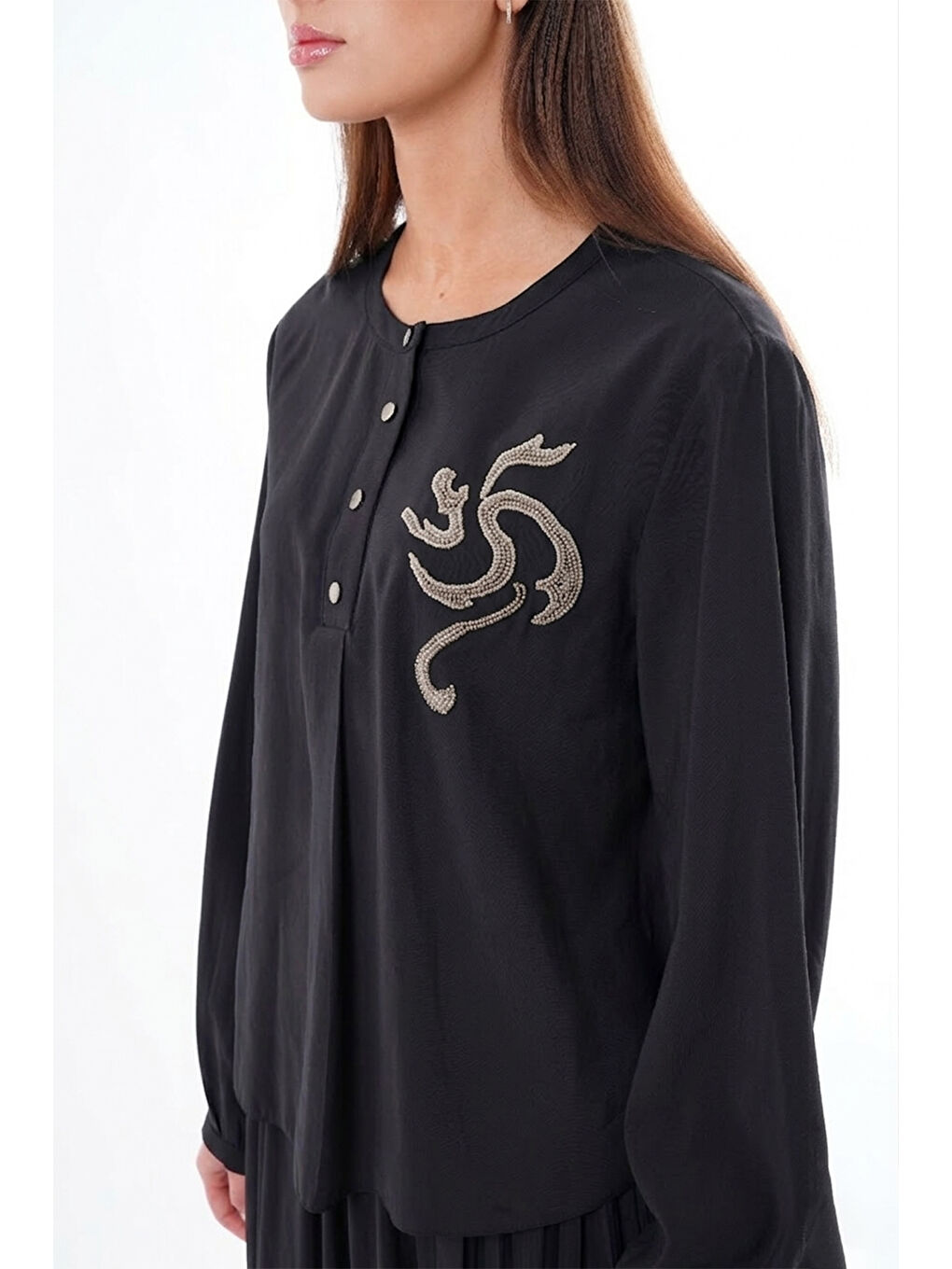 Kristal işlemeli Etekli Modal Takım 918 Siyah-3