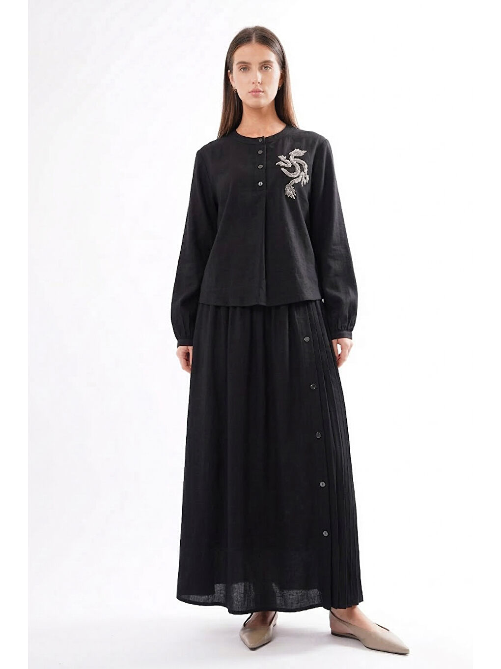 Kristal işlemeli Etekli Modal Takım 918 Siyah-4