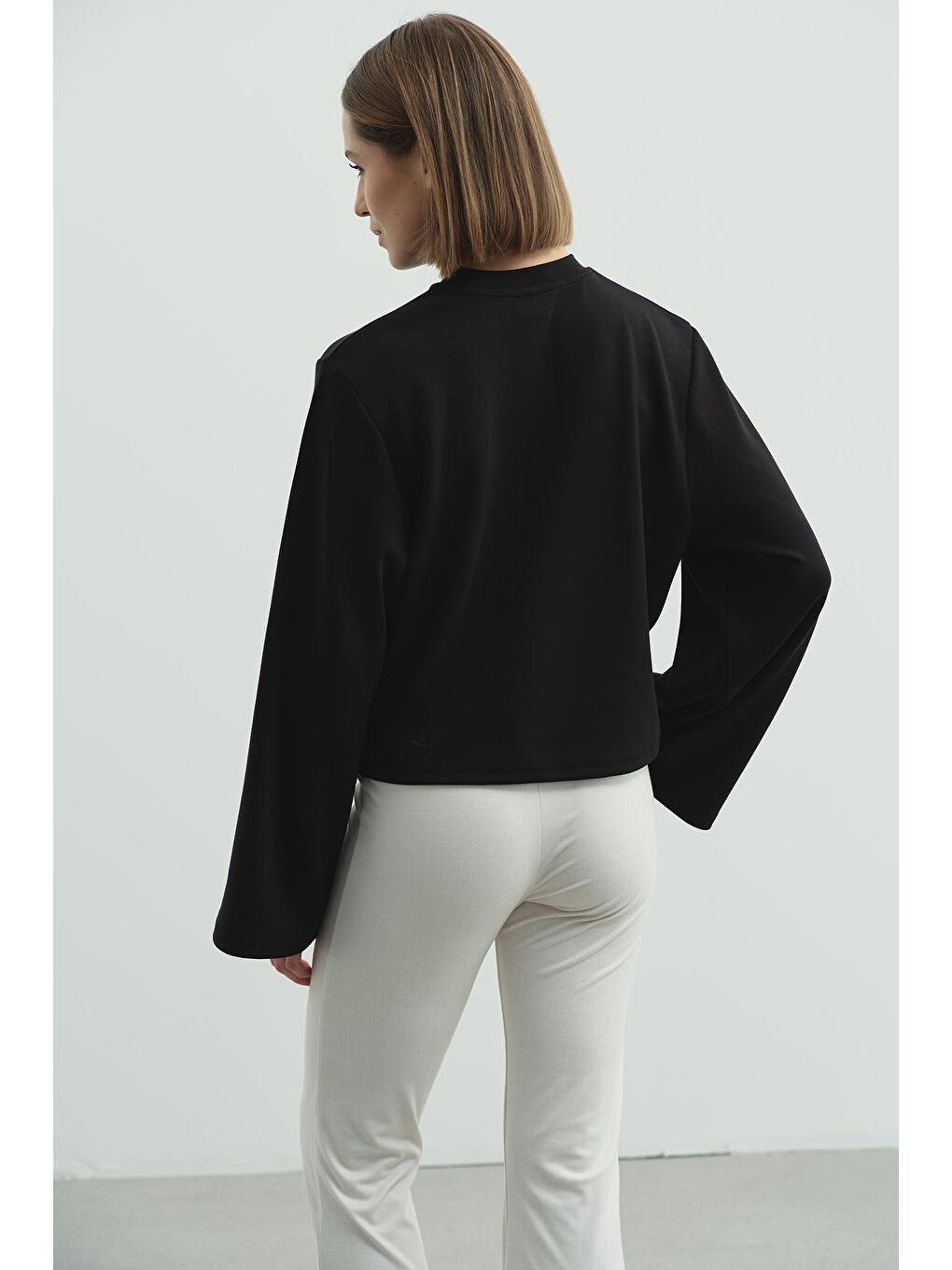 Oversize Basic Kısa Sweatshirt 981 Siyah-1