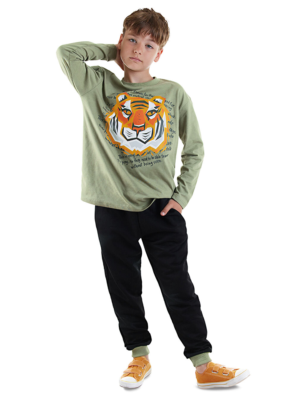 Haki Kaplan Erkek Çocuk T-shirt Pantolon Takım