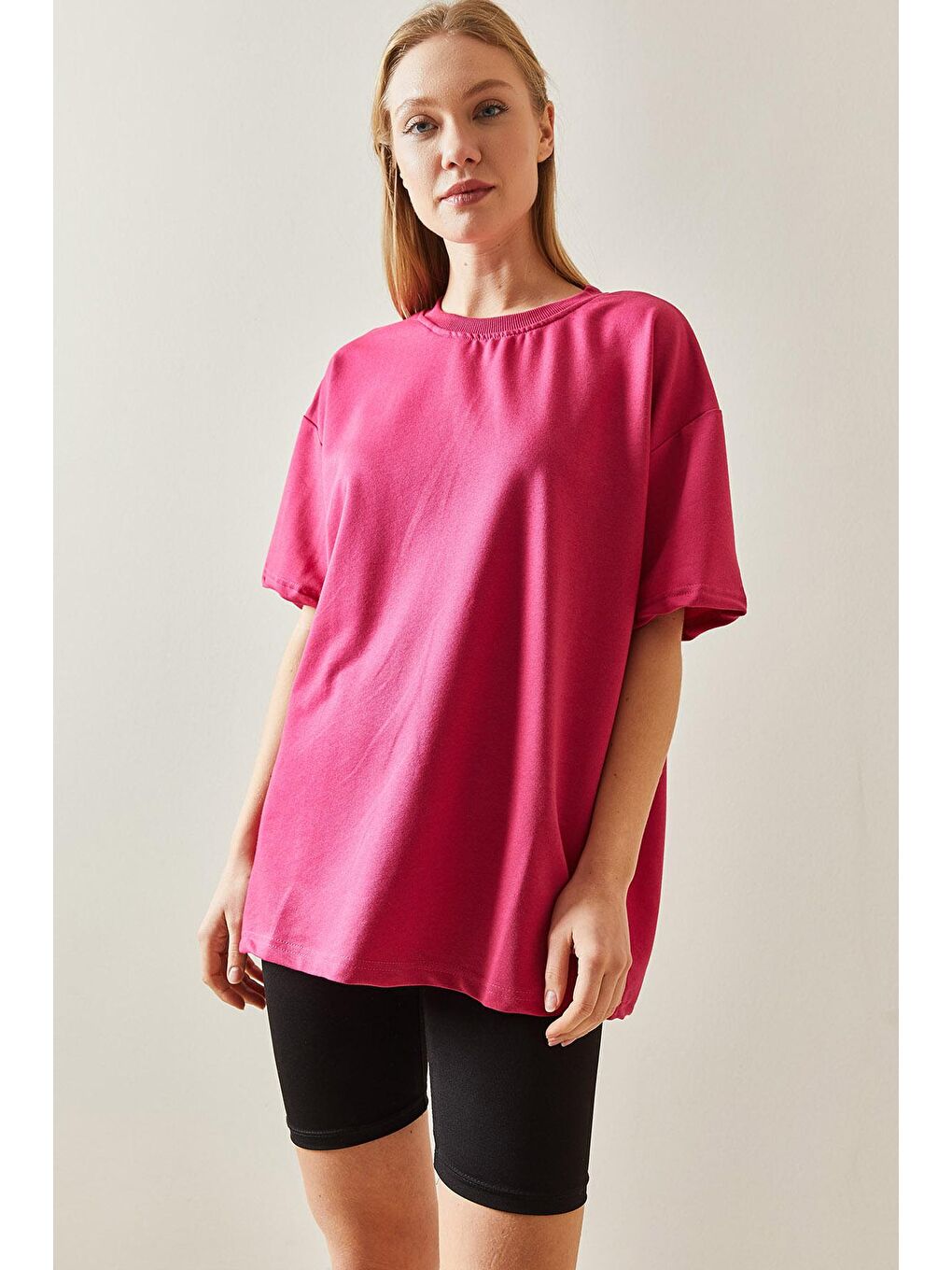 XHAN Fuşya Oversize Basic T-Shirt 3YXK1-47087-07 - 2