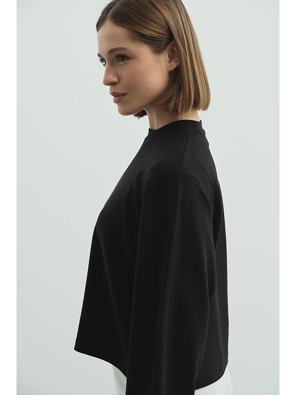 Oversize Basic Kısa Sweatshirt 981 Siyah-2