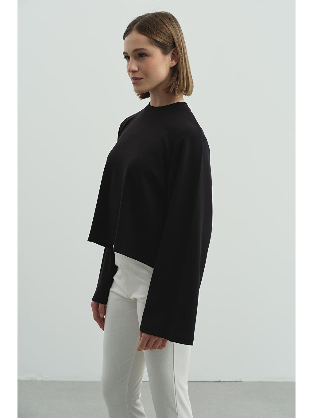 Oversize Basic Kısa Sweatshirt 981 Siyah-3
