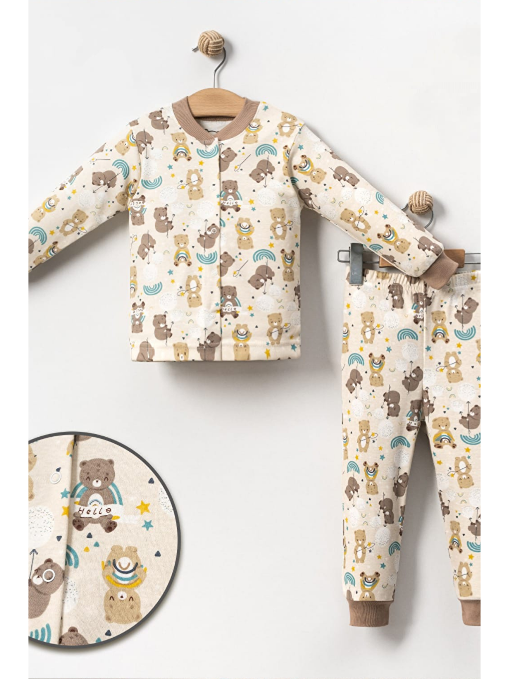 Bej Erkek Çocuk Baskılı Pamuklu 2'Li Pijama Takımı-1