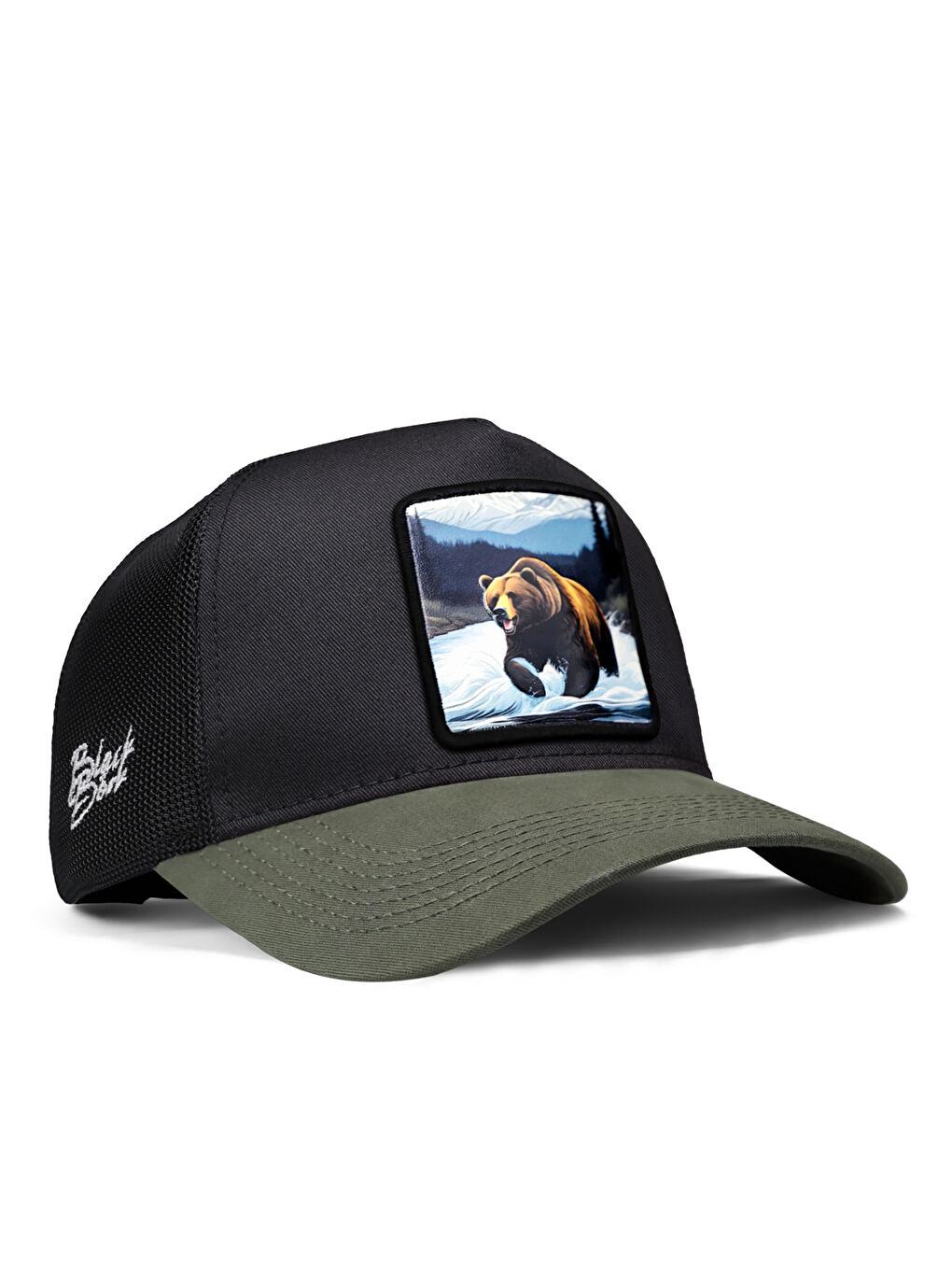 BlackBörk Siyah V1 Trucker Ayı - 8bs Kod Logolu Unisex Haki Siperli-siyah Şapka (CAP)