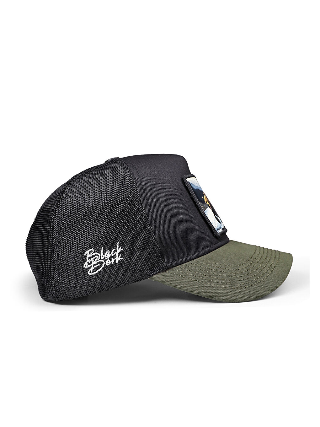 BlackBörk Siyah V1 Trucker Ayı - 8bs Kod Logolu Unisex Haki Siperli-siyah Şapka (CAP) - 1