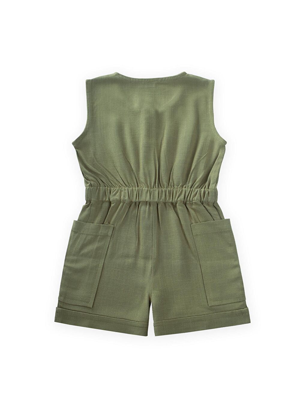 Haki Kız Çocuk Keten Tulum-1